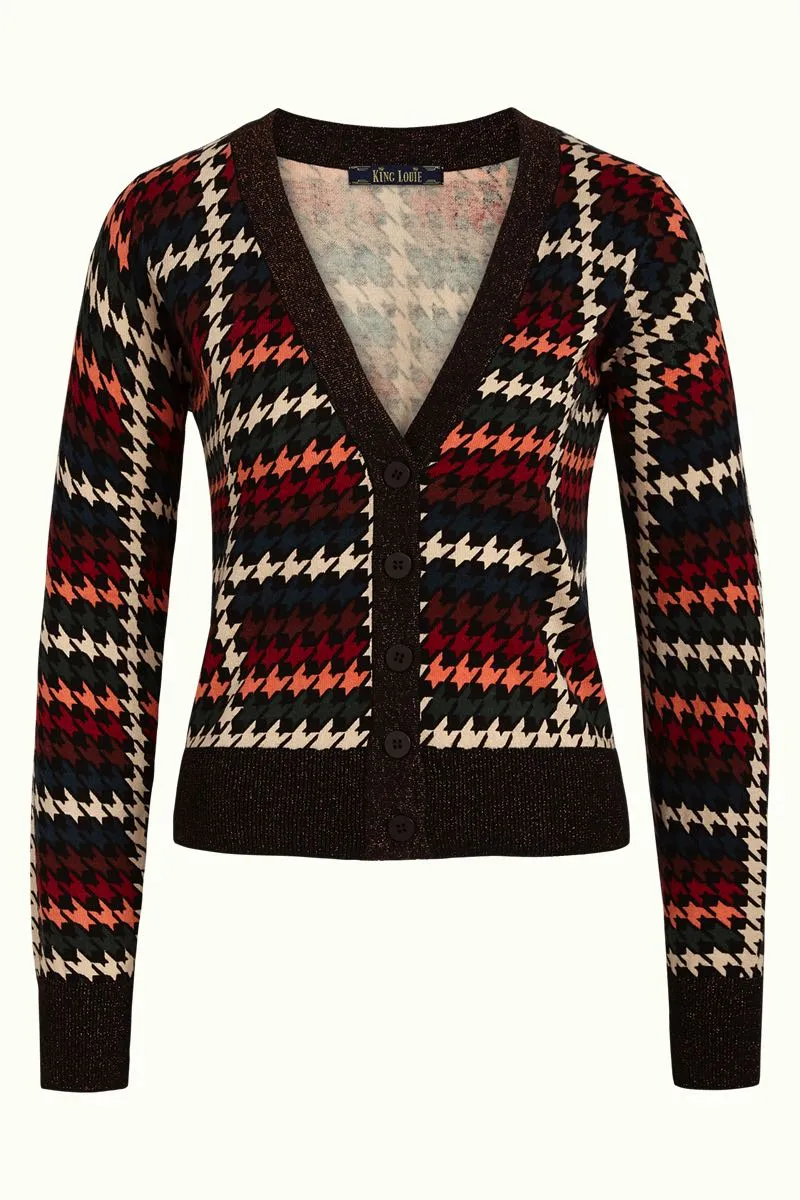 Gebreid vest van biologisch katoen | King Louie cardi deep V houndstooth black