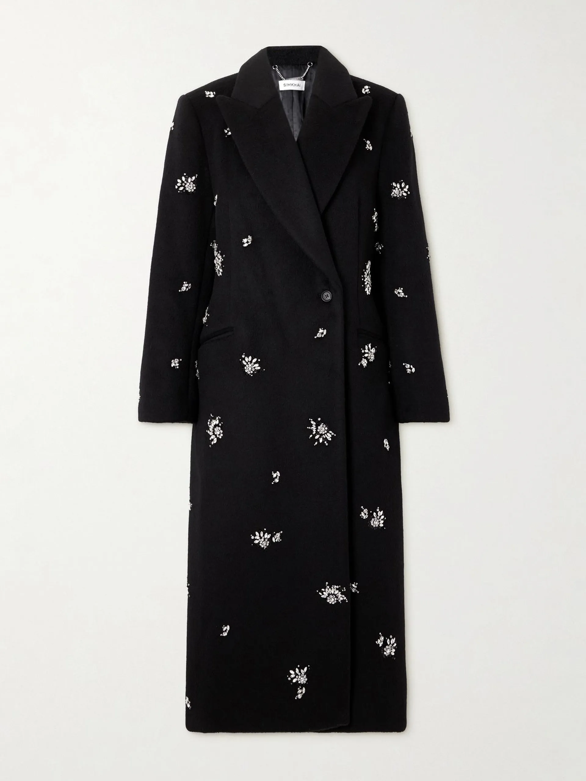 Gianni crystal-embellished brushed wool-blend coat