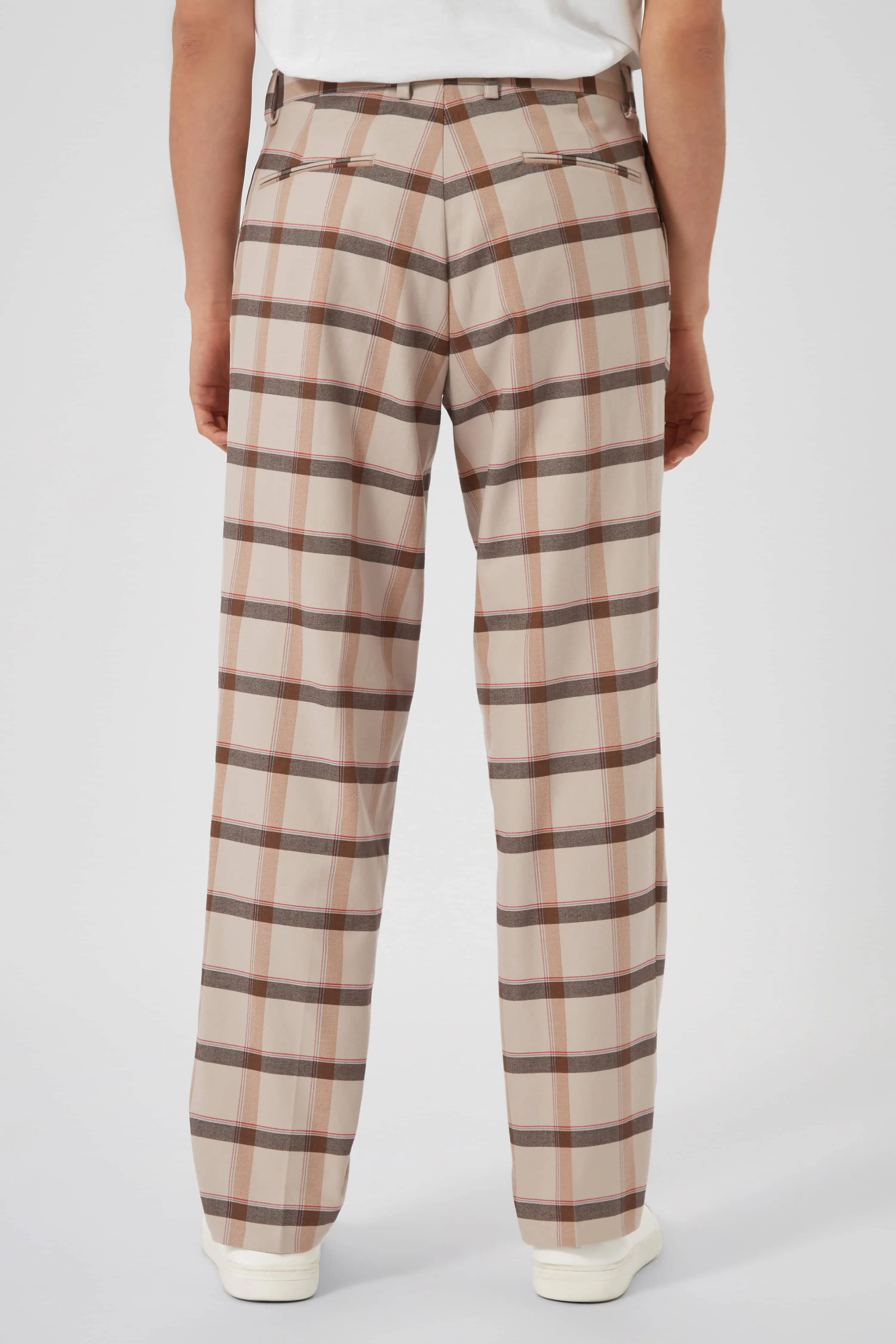 Giroud Oversized Beige Check Cotton Trousers - ARCHIVE