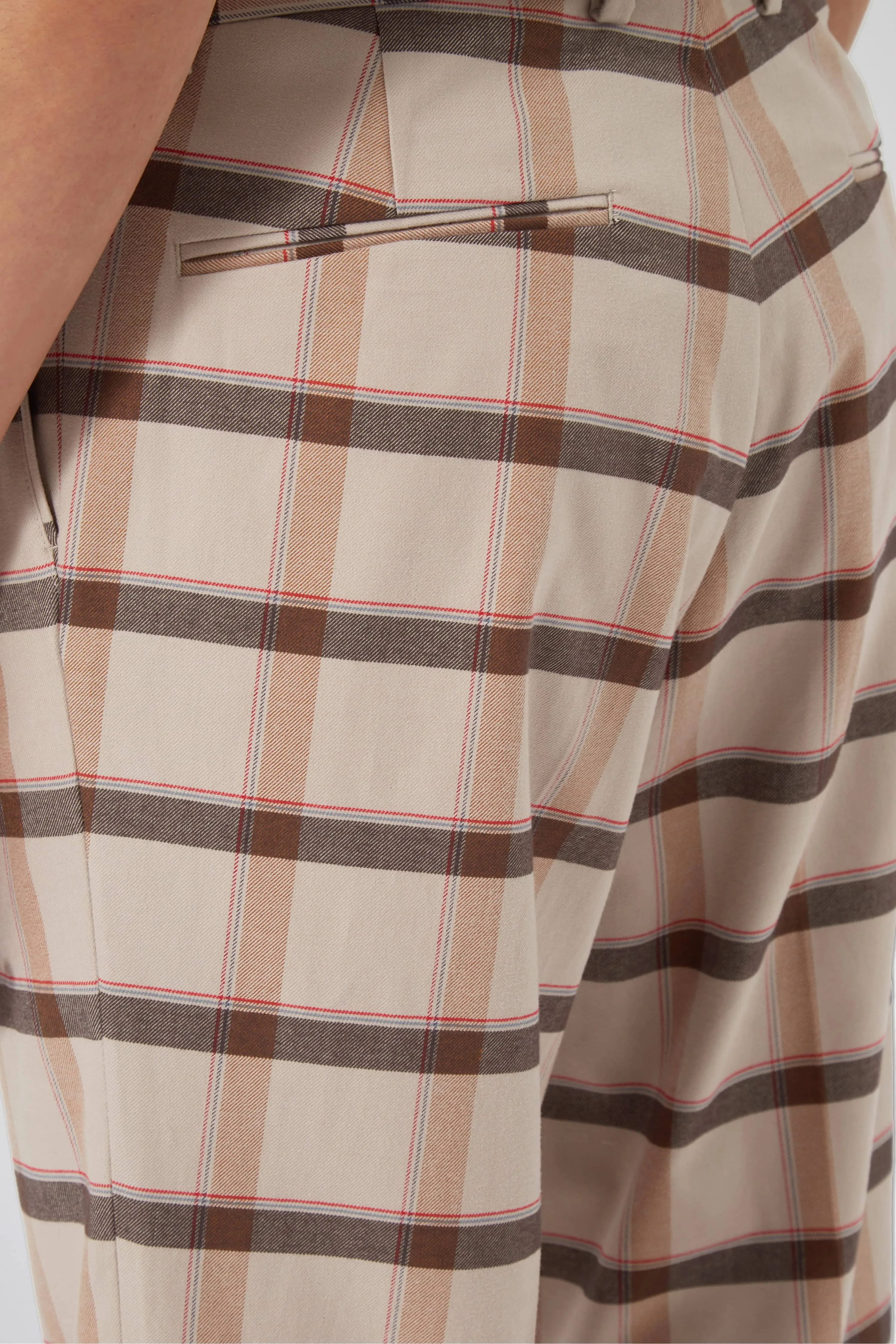 Giroud Oversized Beige Check Cotton Trousers - ARCHIVE