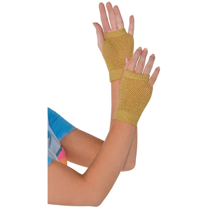 Gold Short Fishnet Gloves