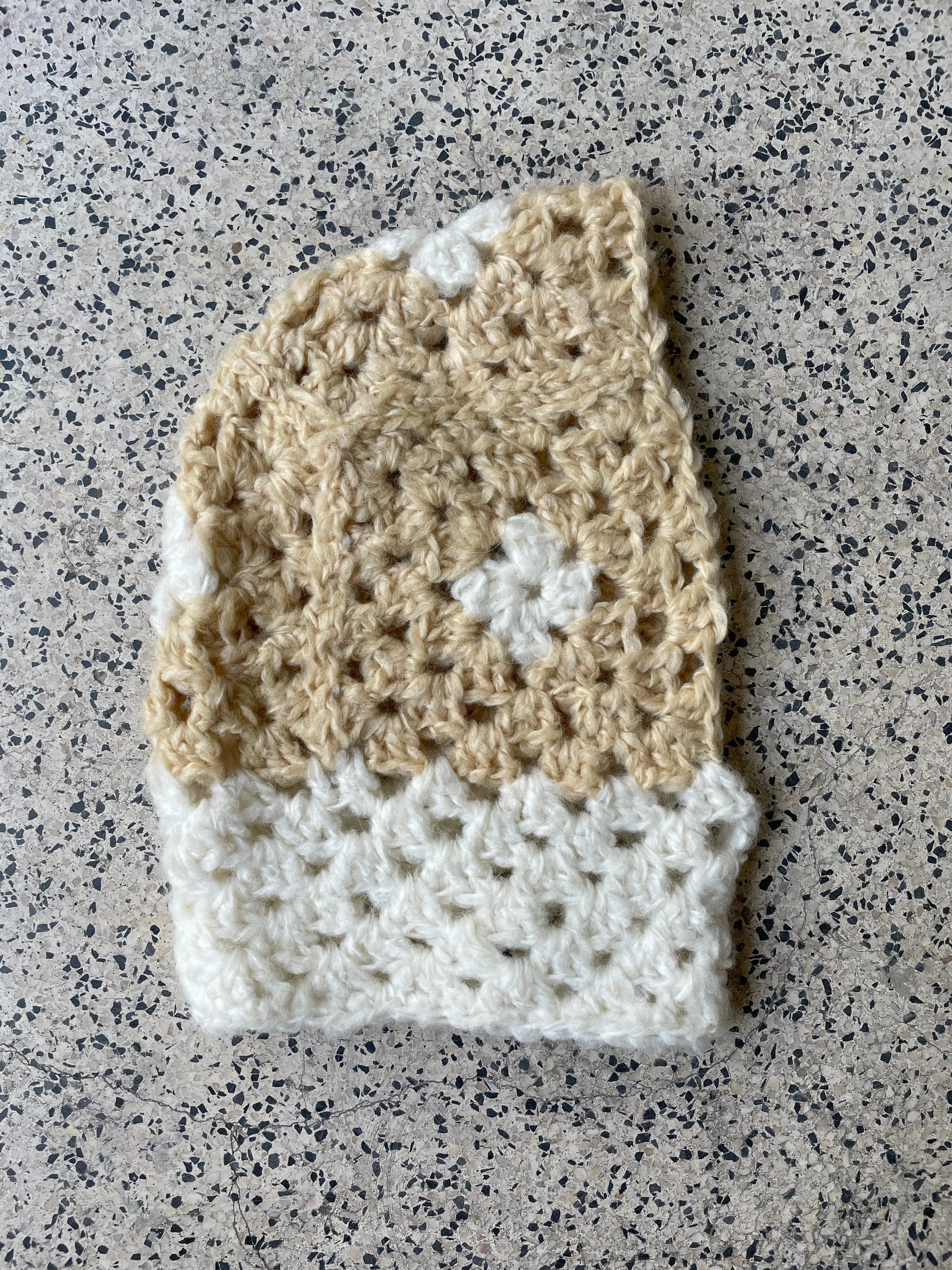 Hand Knitted Granny Squares Head Balaclava - Ecru/Latte