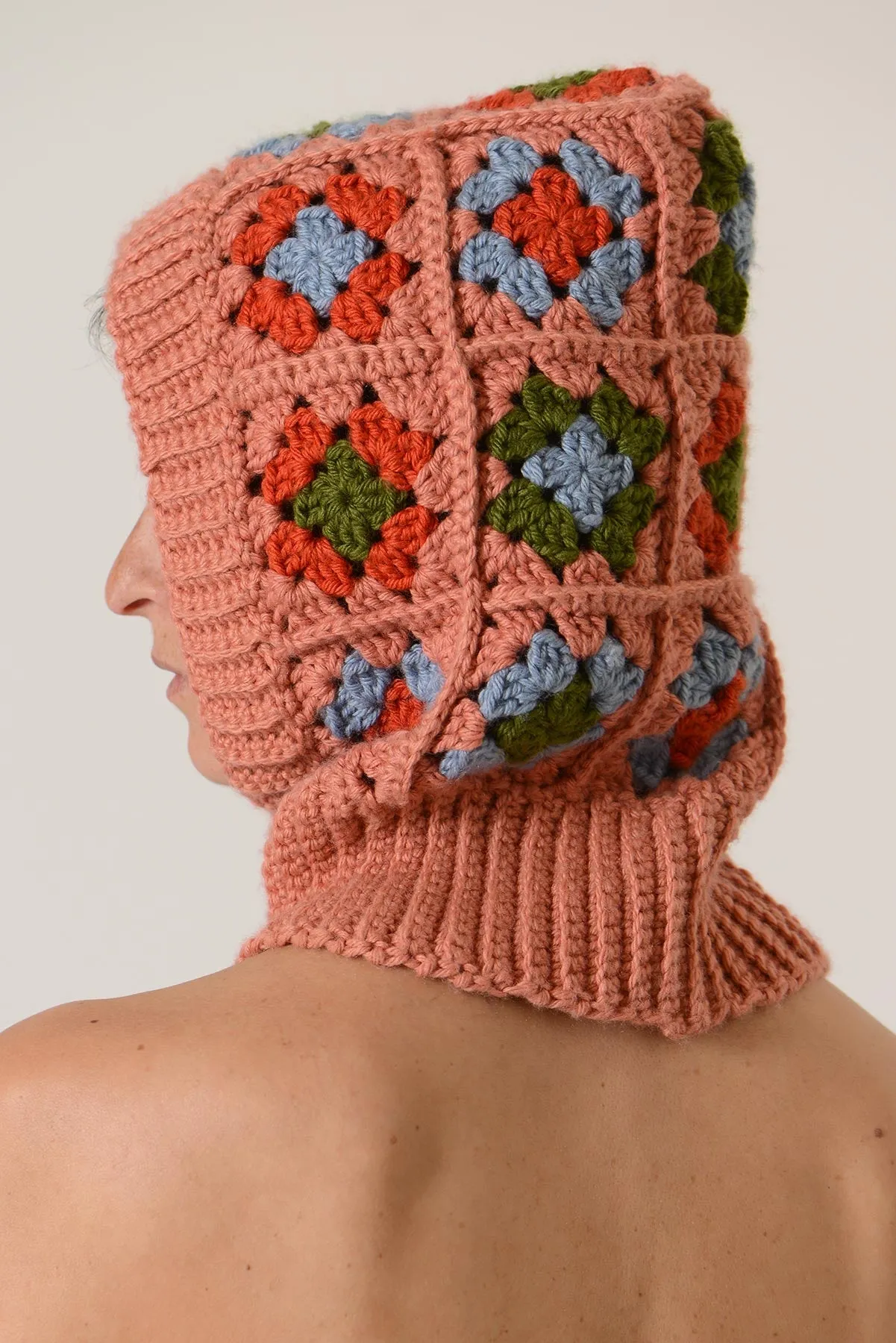 Hand Knitted Granny Squares Head Balaclava - Pink