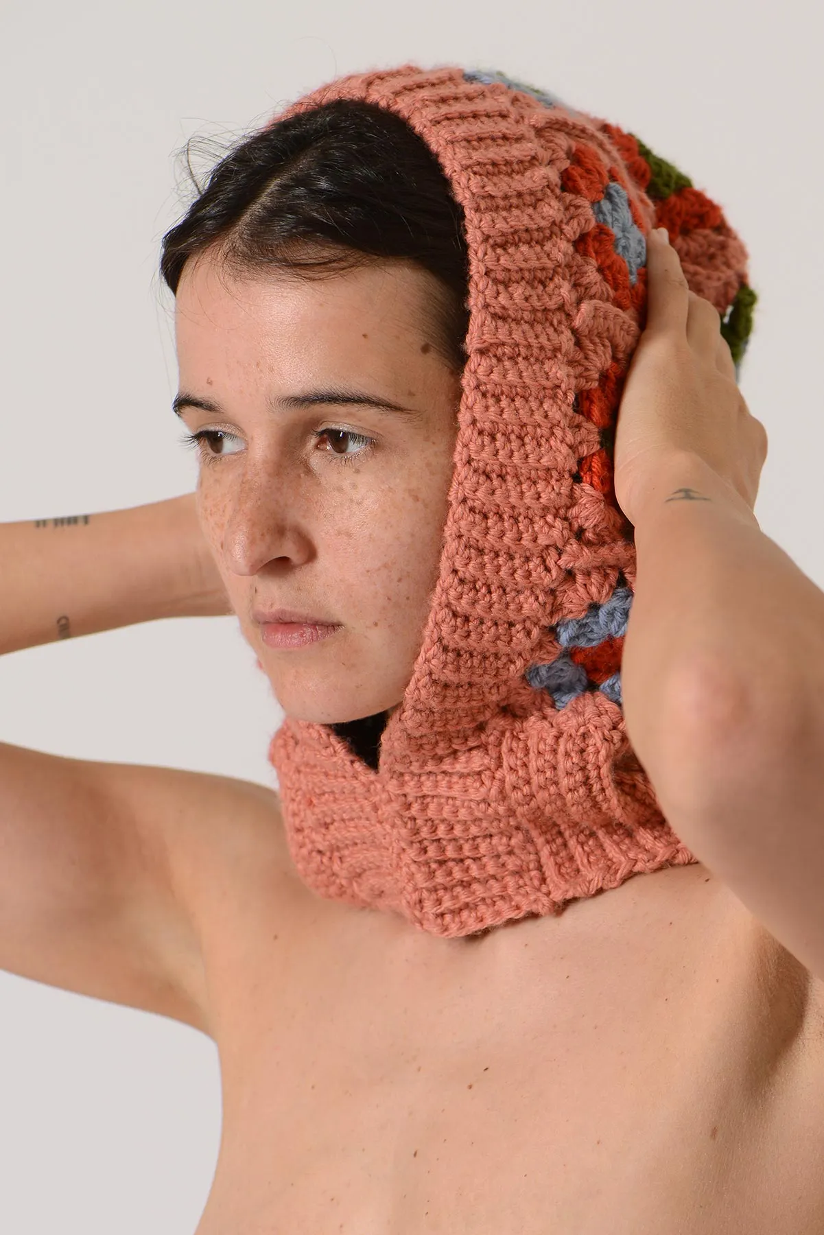 Hand Knitted Granny Squares Head Balaclava - Pink