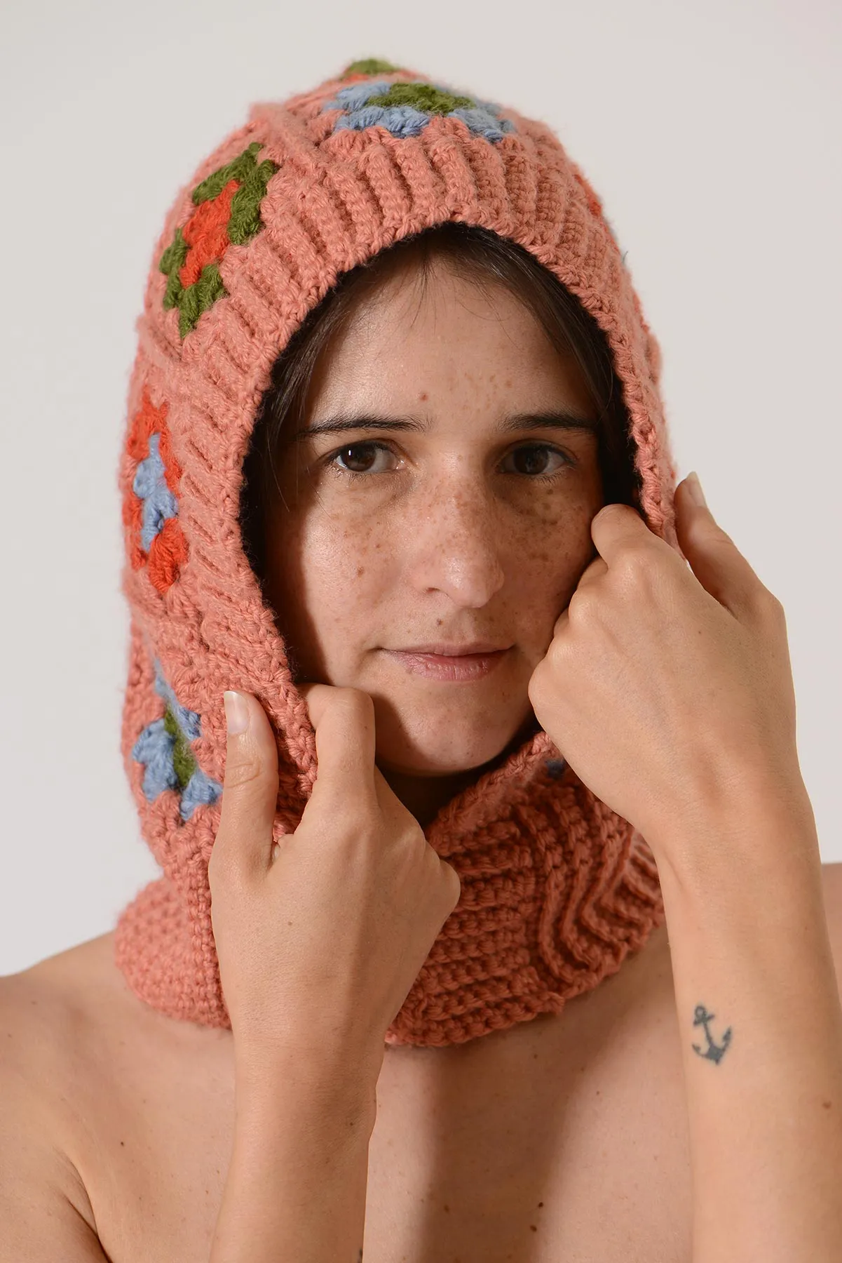 Hand Knitted Granny Squares Head Balaclava - Pink