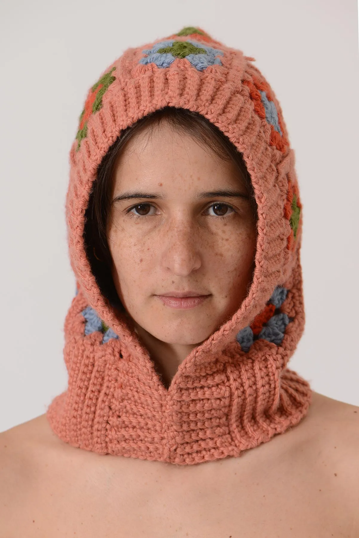 Hand Knitted Granny Squares Head Balaclava - Pink