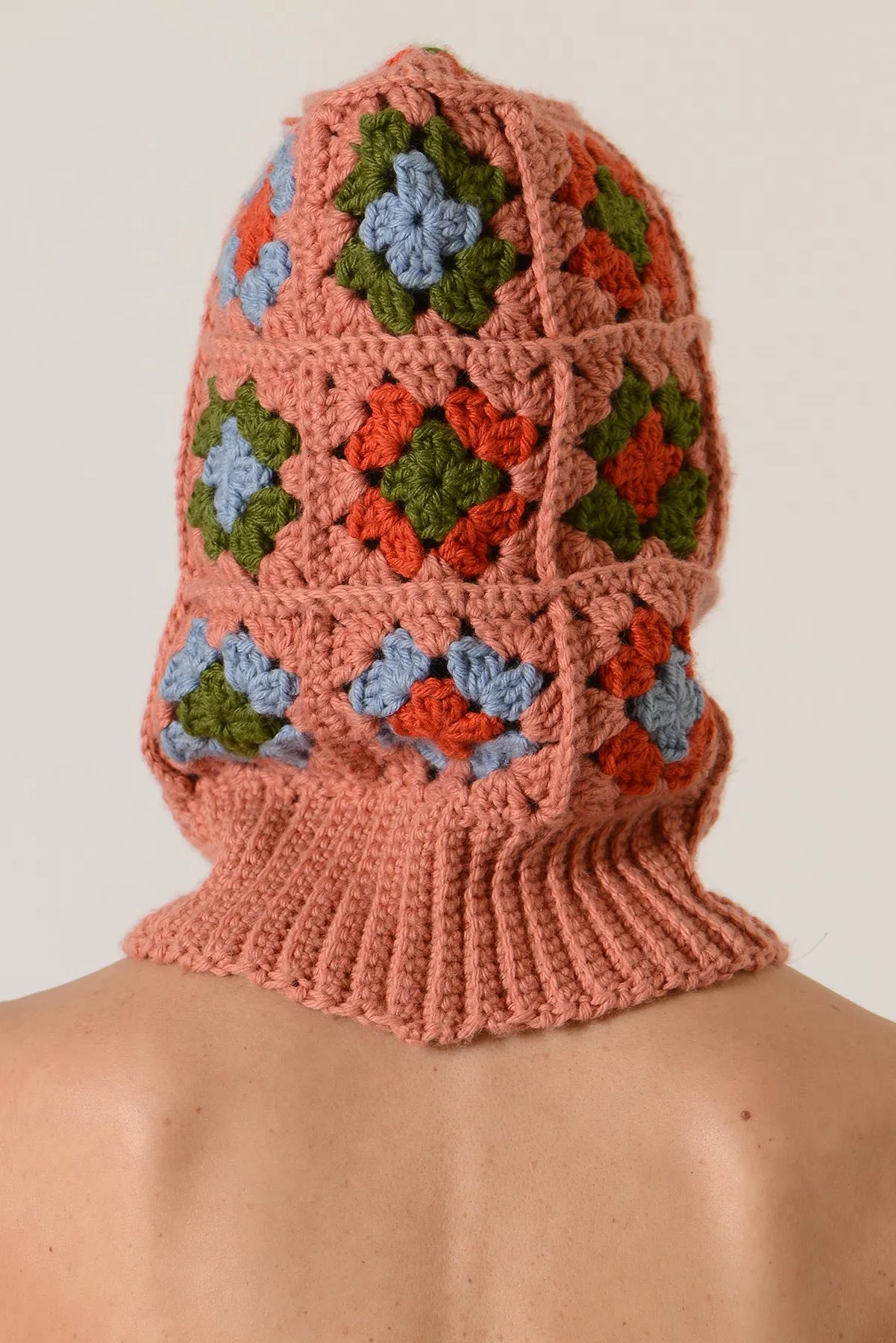 Hand Knitted Granny Squares Head Balaclava - Pink