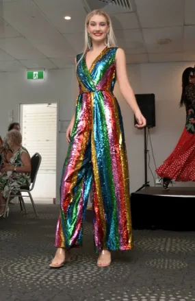 Harry Styles Sequinned Jumpsuit in Rainbow Sparkles Sequins