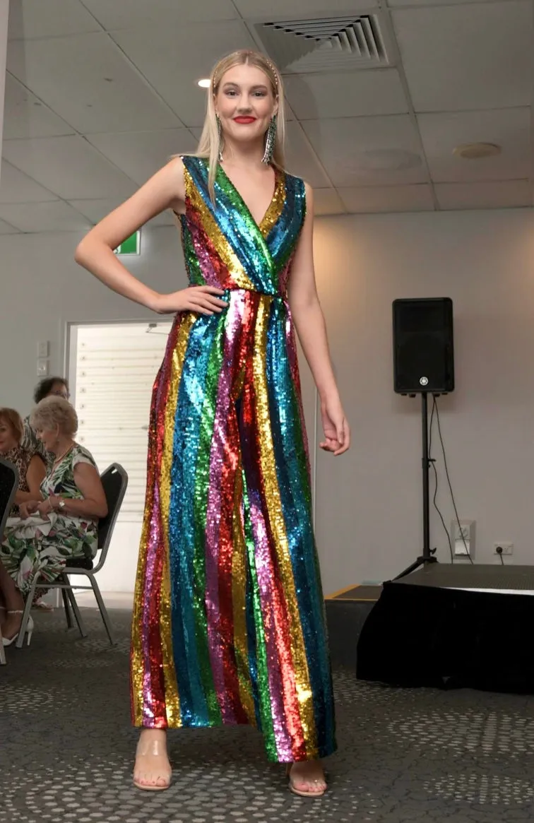 Harry Styles Sequinned Jumpsuit in Rainbow Sparkles Sequins