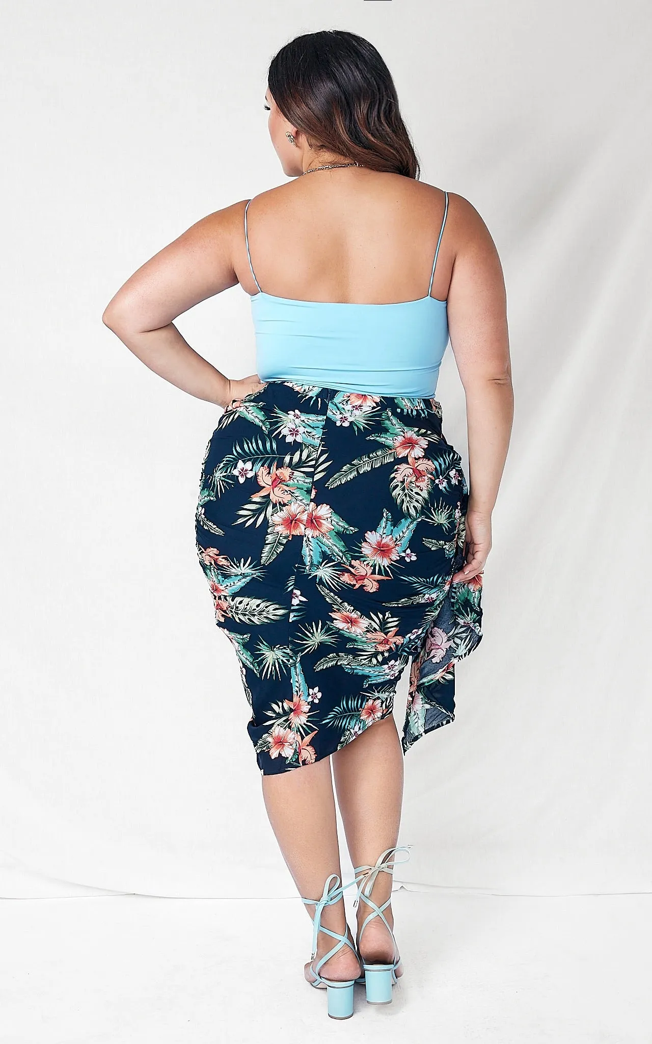 Havana Wrap Midi Skirt - Navy Tropical