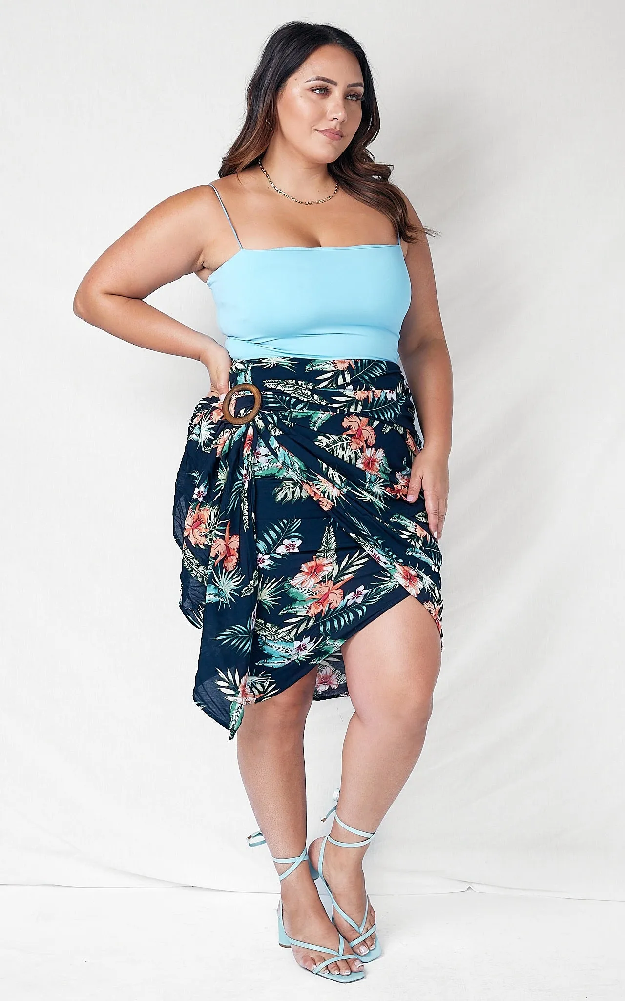 Havana Wrap Midi Skirt - Navy Tropical