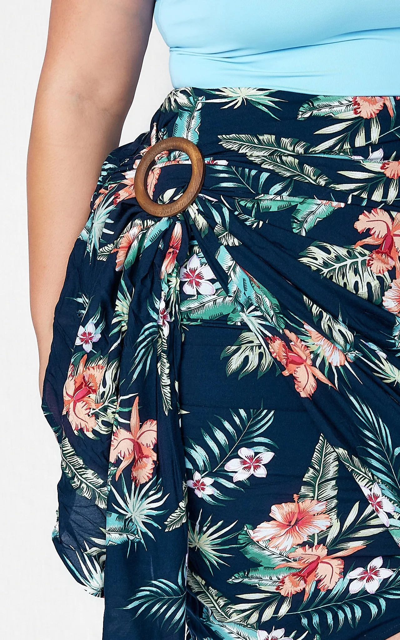 Havana Wrap Midi Skirt - Navy Tropical