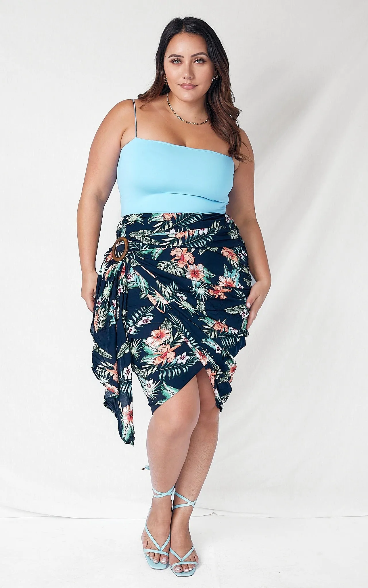 Havana Wrap Midi Skirt - Navy Tropical