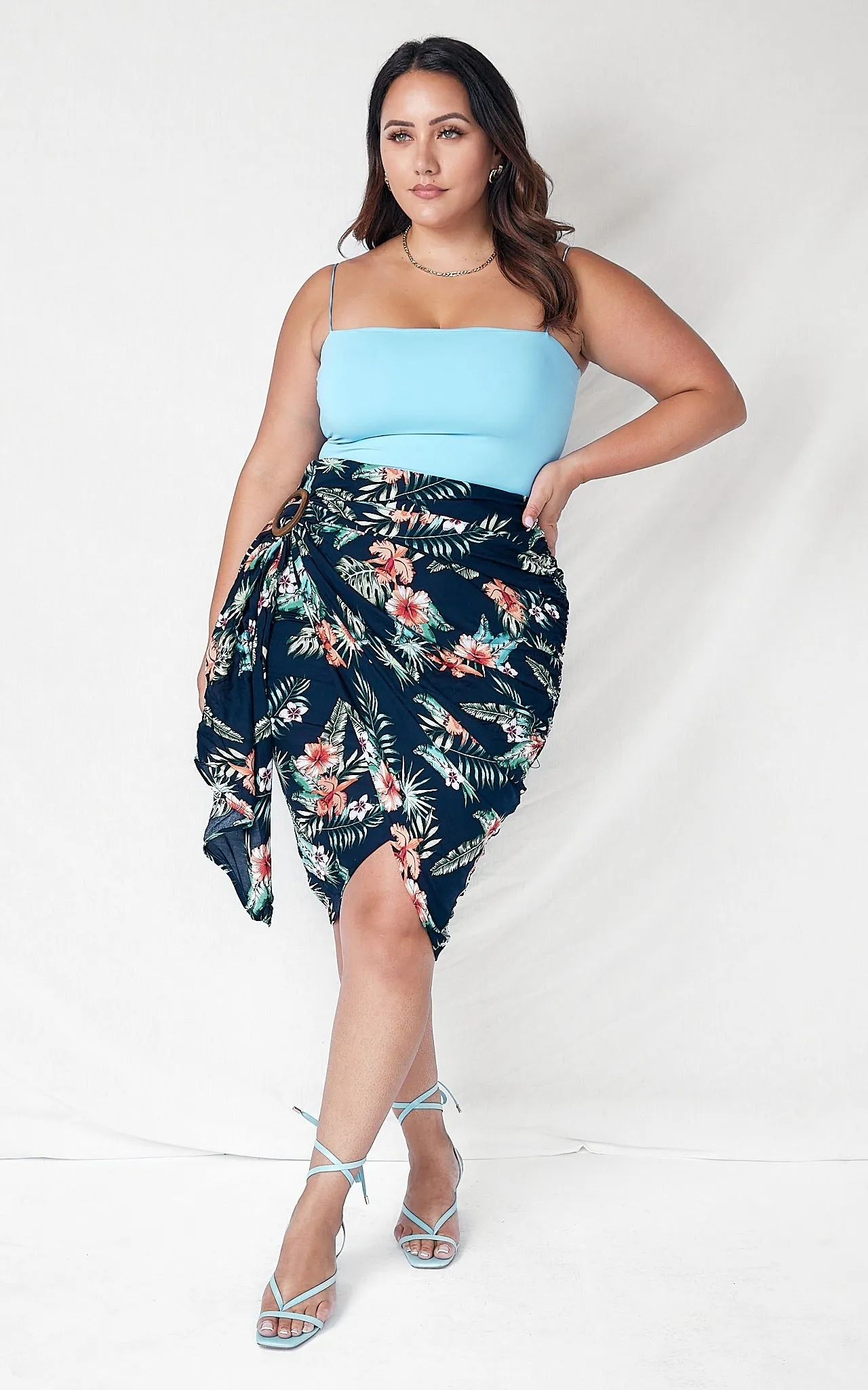 Havana Wrap Midi Skirt - Navy Tropical