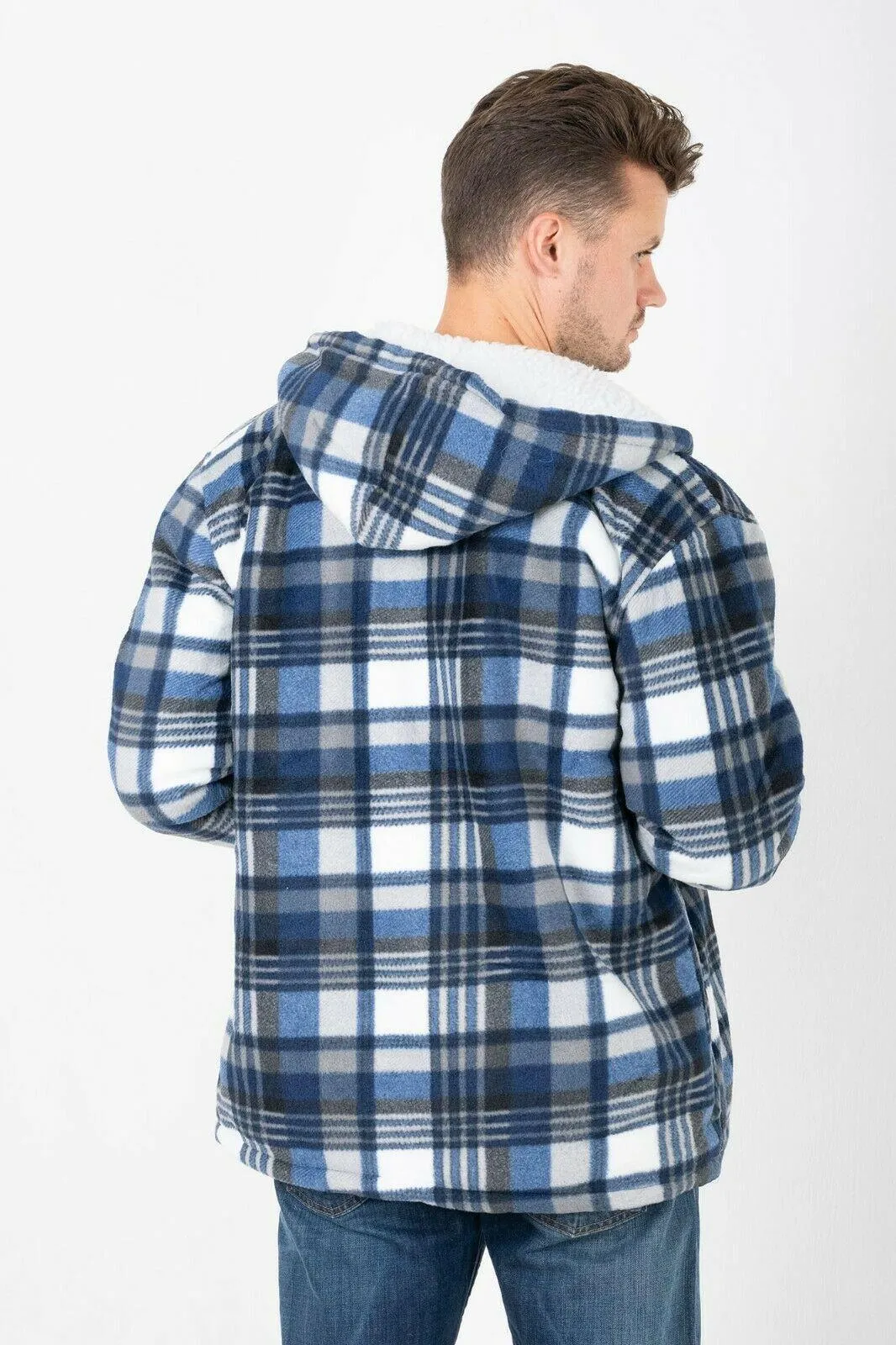 Hazy Blue Naxter Lumberjack Flannel Zip Up Hooded Jacket