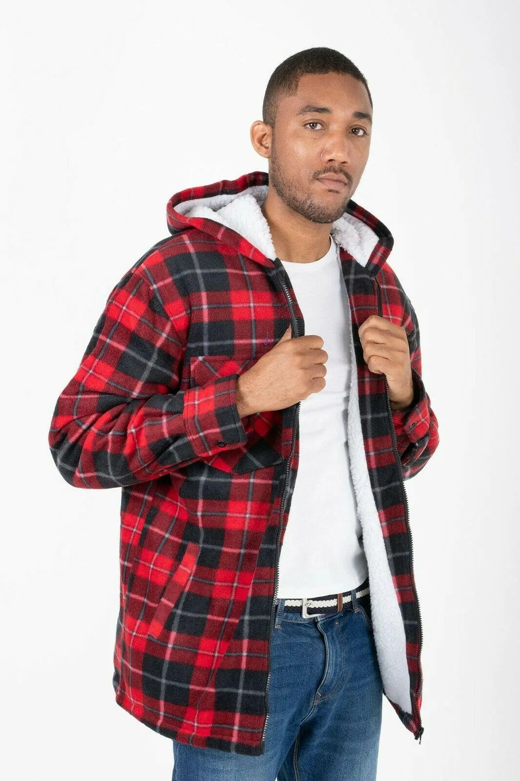 Hazy Blue Naxter Lumberjack Flannel Zip Up Hooded Jacket