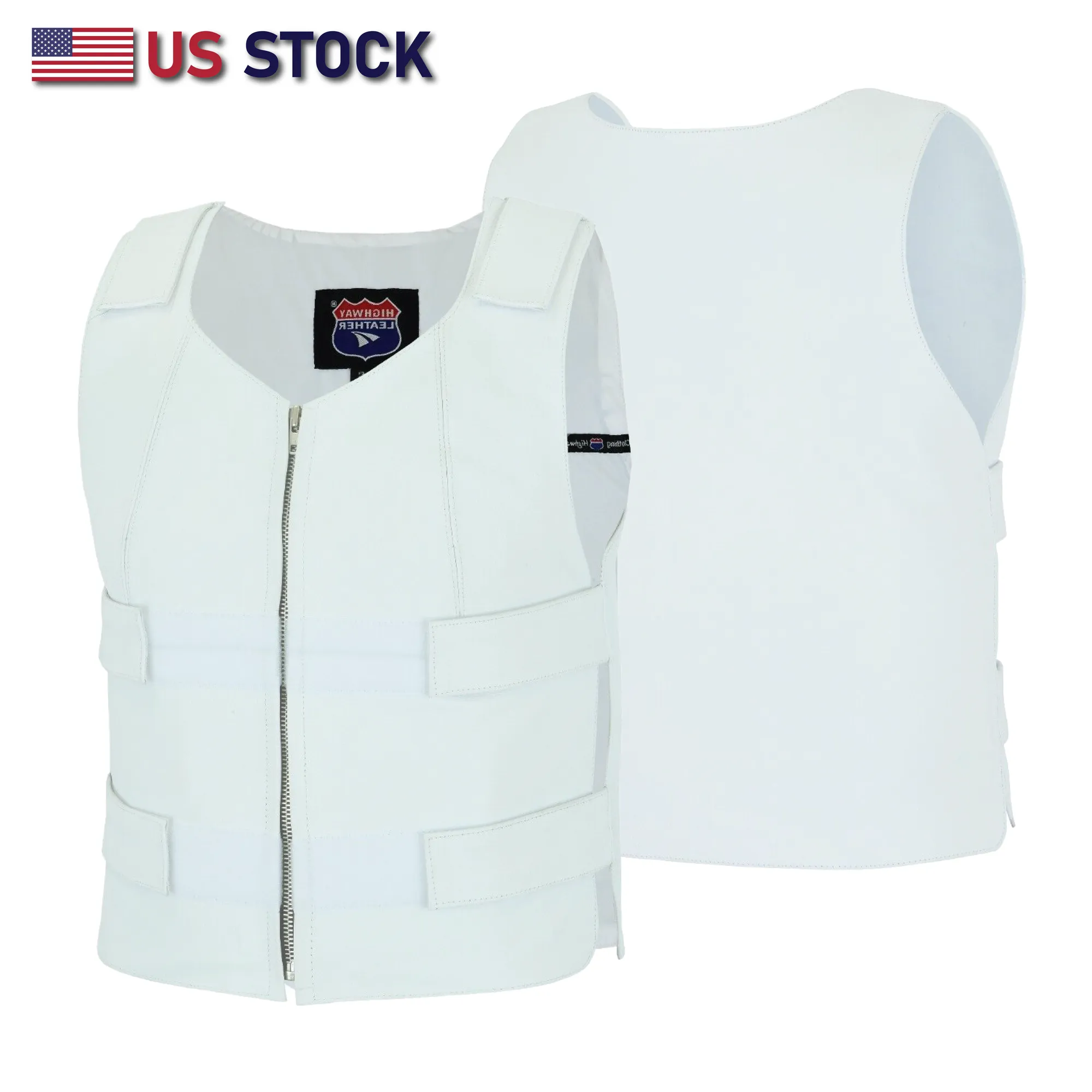 HL14945White Women White Bullet proof style leather Vest for Biker club