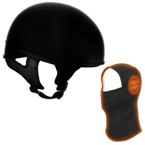 Hot Leathers T68 'The O.G.' Gloss Black DOT Half Helmet with Milwaukee Leather MP7922FMSET Heated Balaclava Bundle