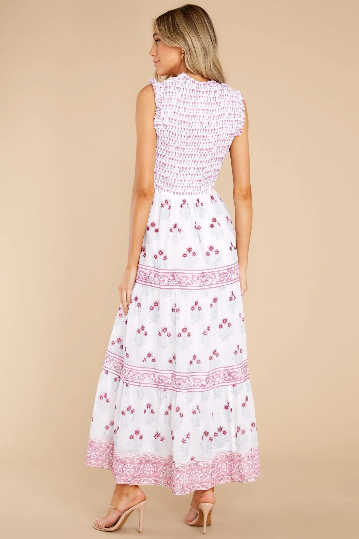 Indica Pink Sleeveless Smocked Maxi Dress