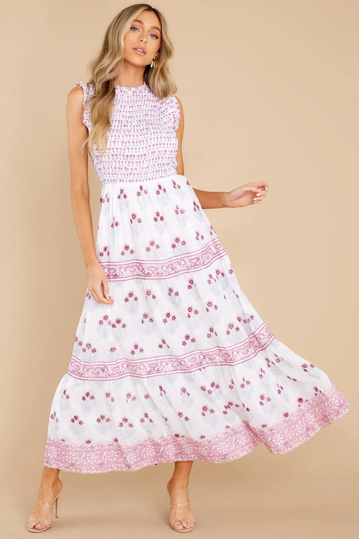 Indica Pink Sleeveless Smocked Maxi Dress