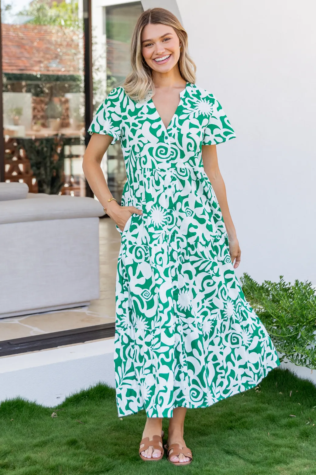 Iris Midi Dress Emerald Solstice