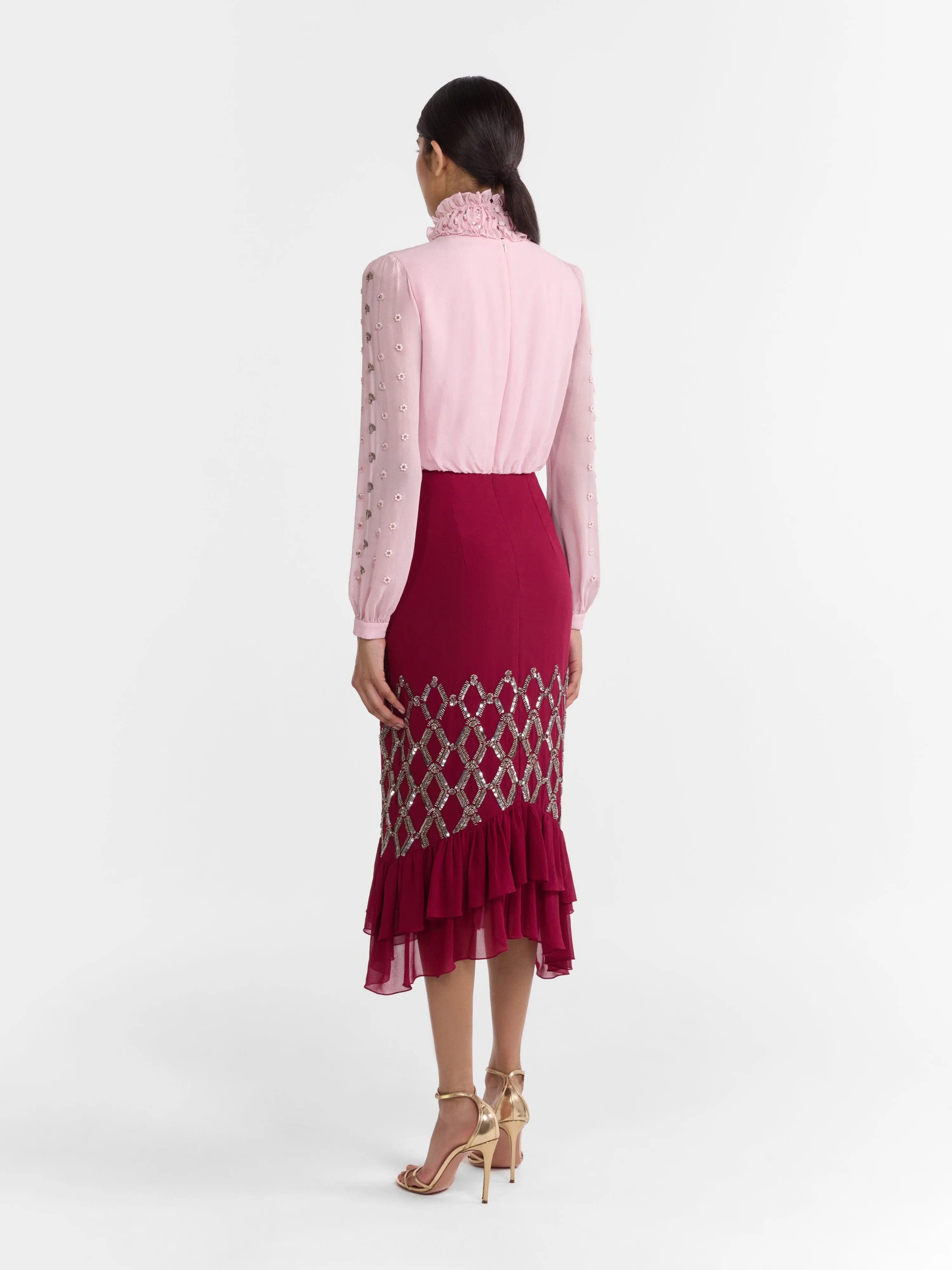 Isa Silk C Dress in Pale Peony Pinot