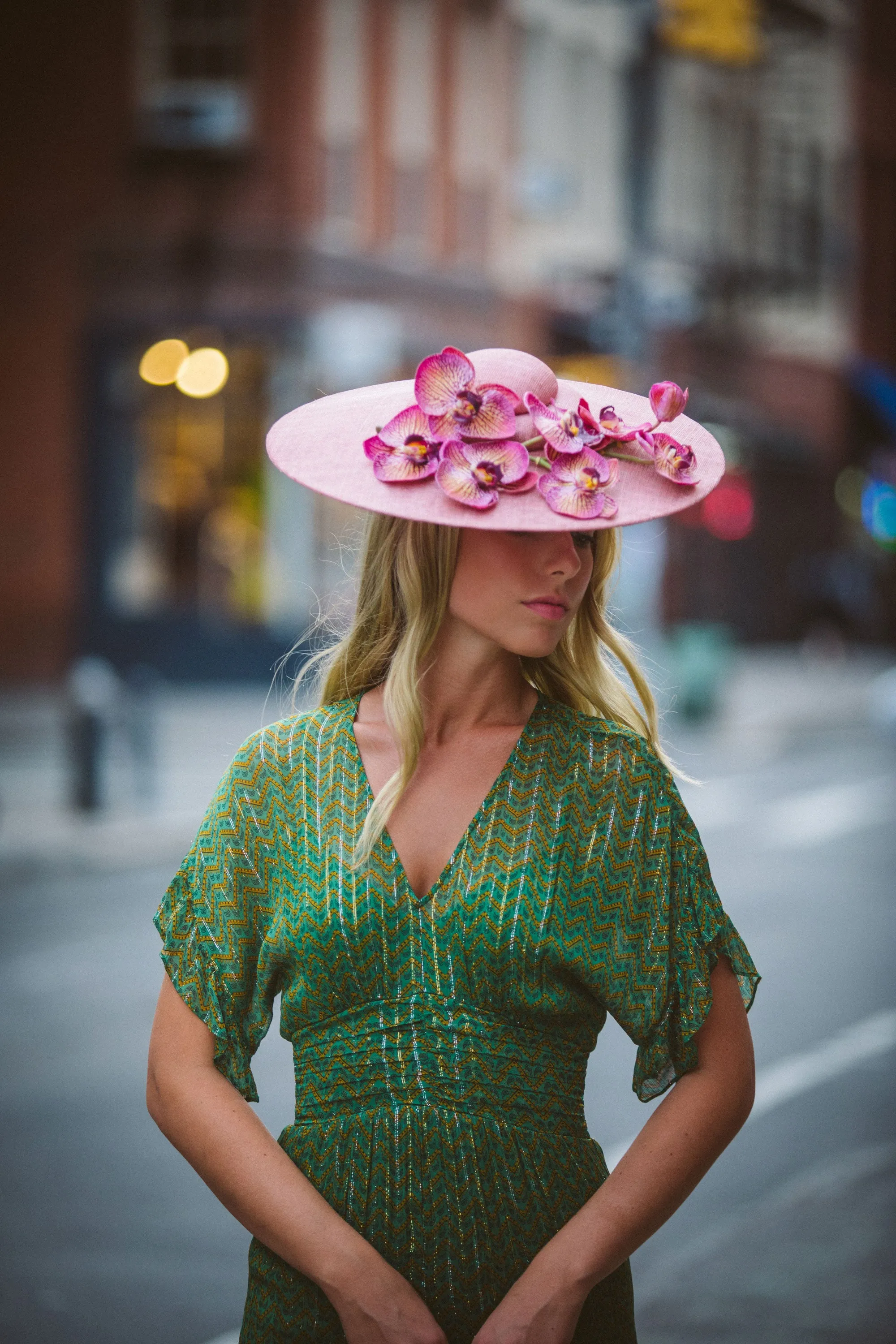 Istabraq: Pink Pyramid Hat with Orchids