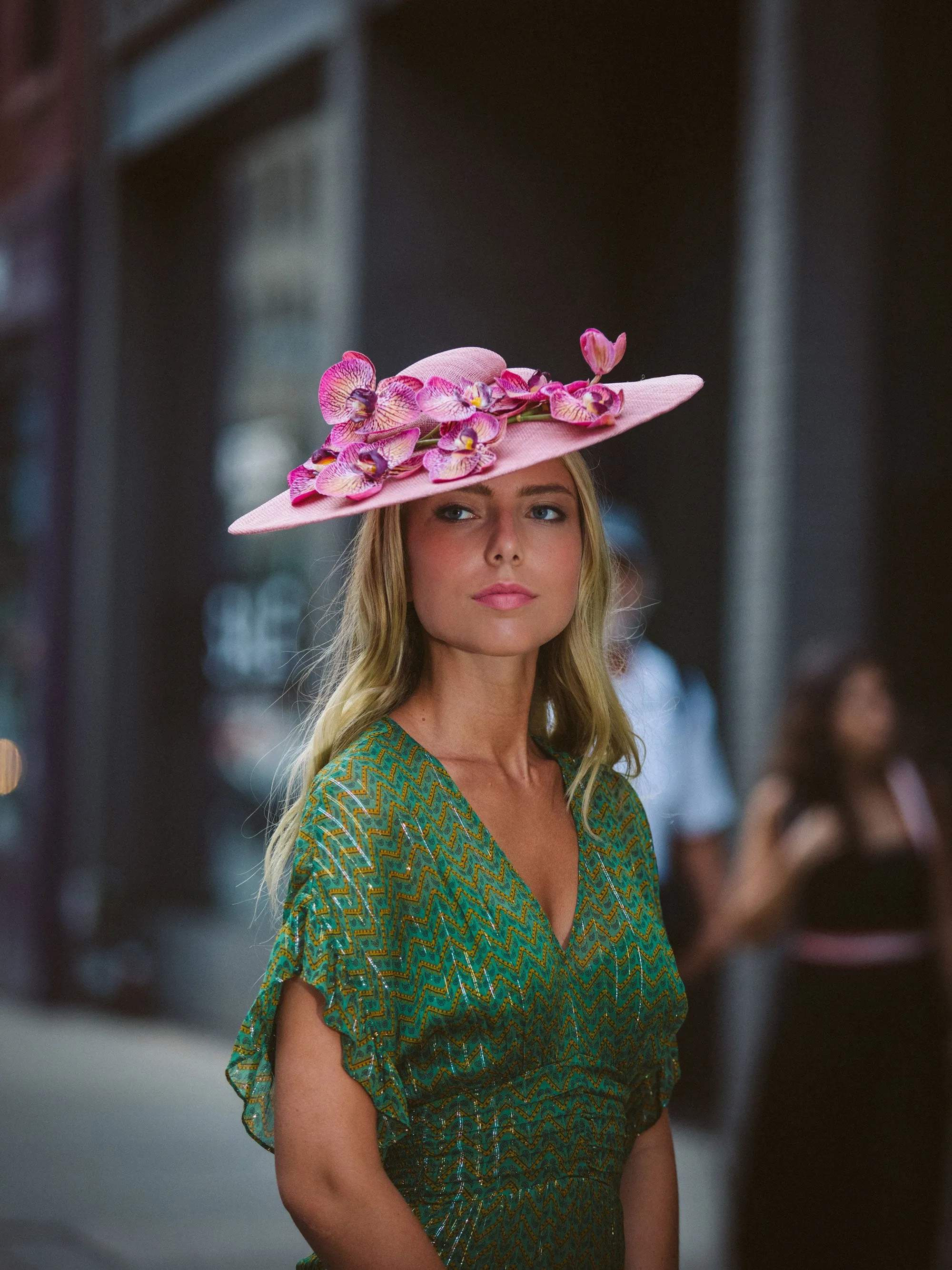 Istabraq: Pink Pyramid Hat with Orchids