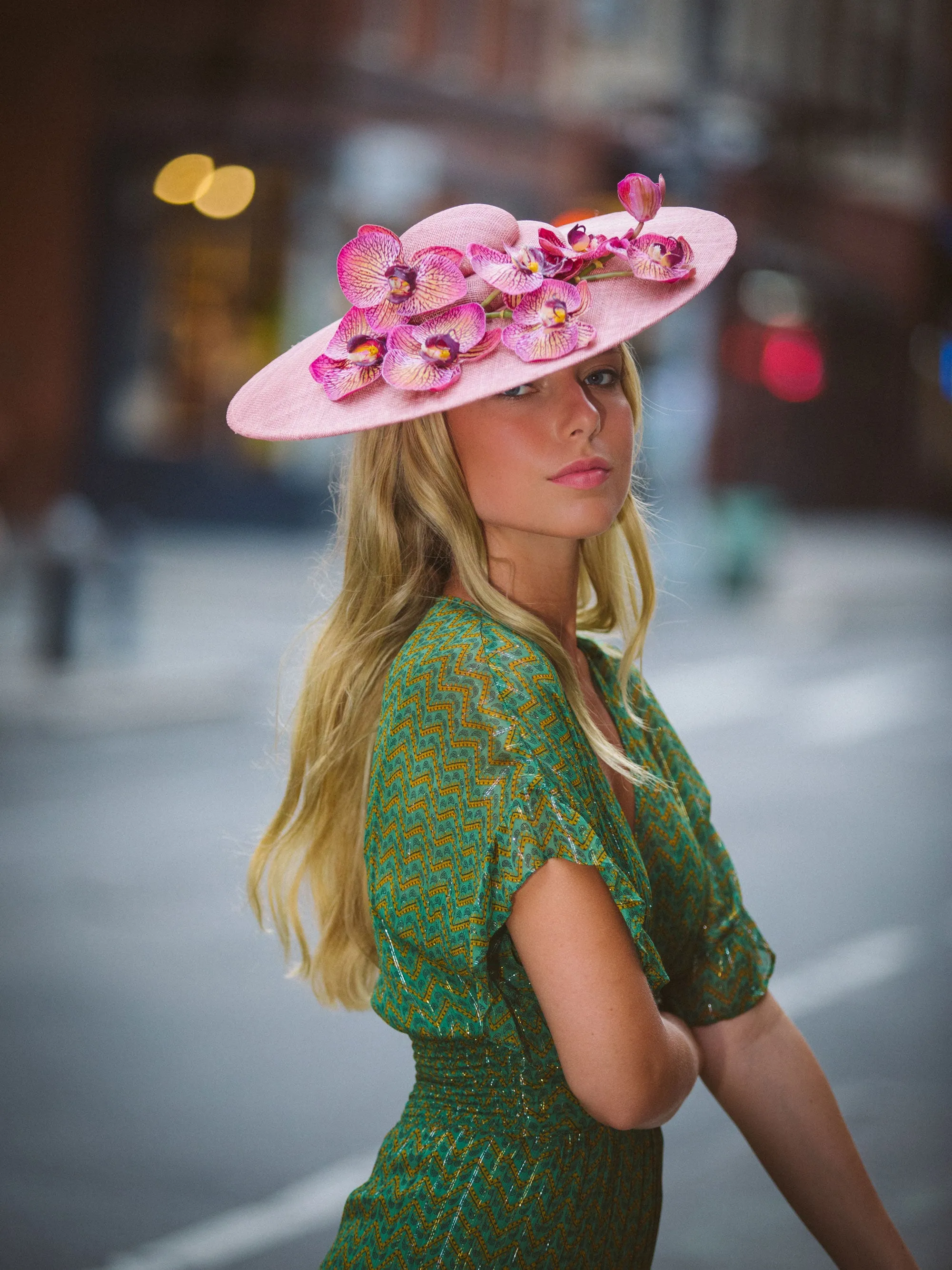 Istabraq: Pink Pyramid Hat with Orchids