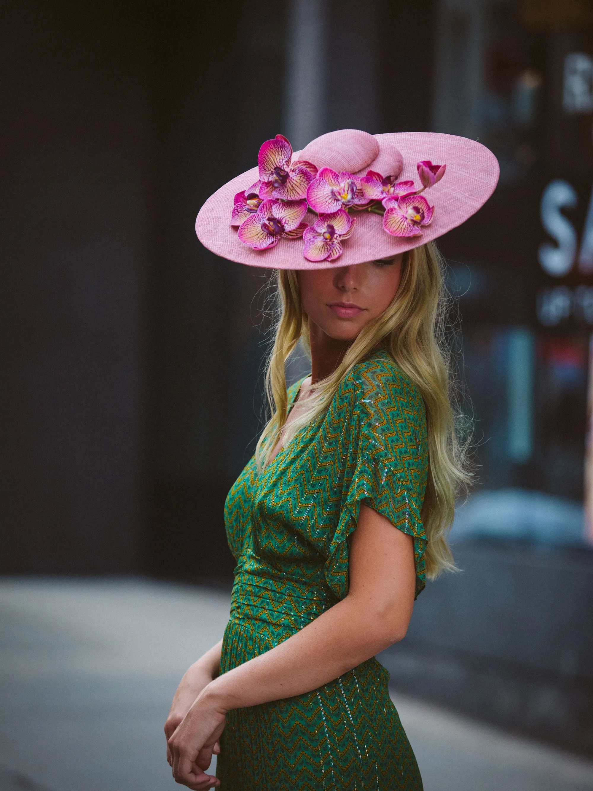 Istabraq: Pink Pyramid Hat with Orchids