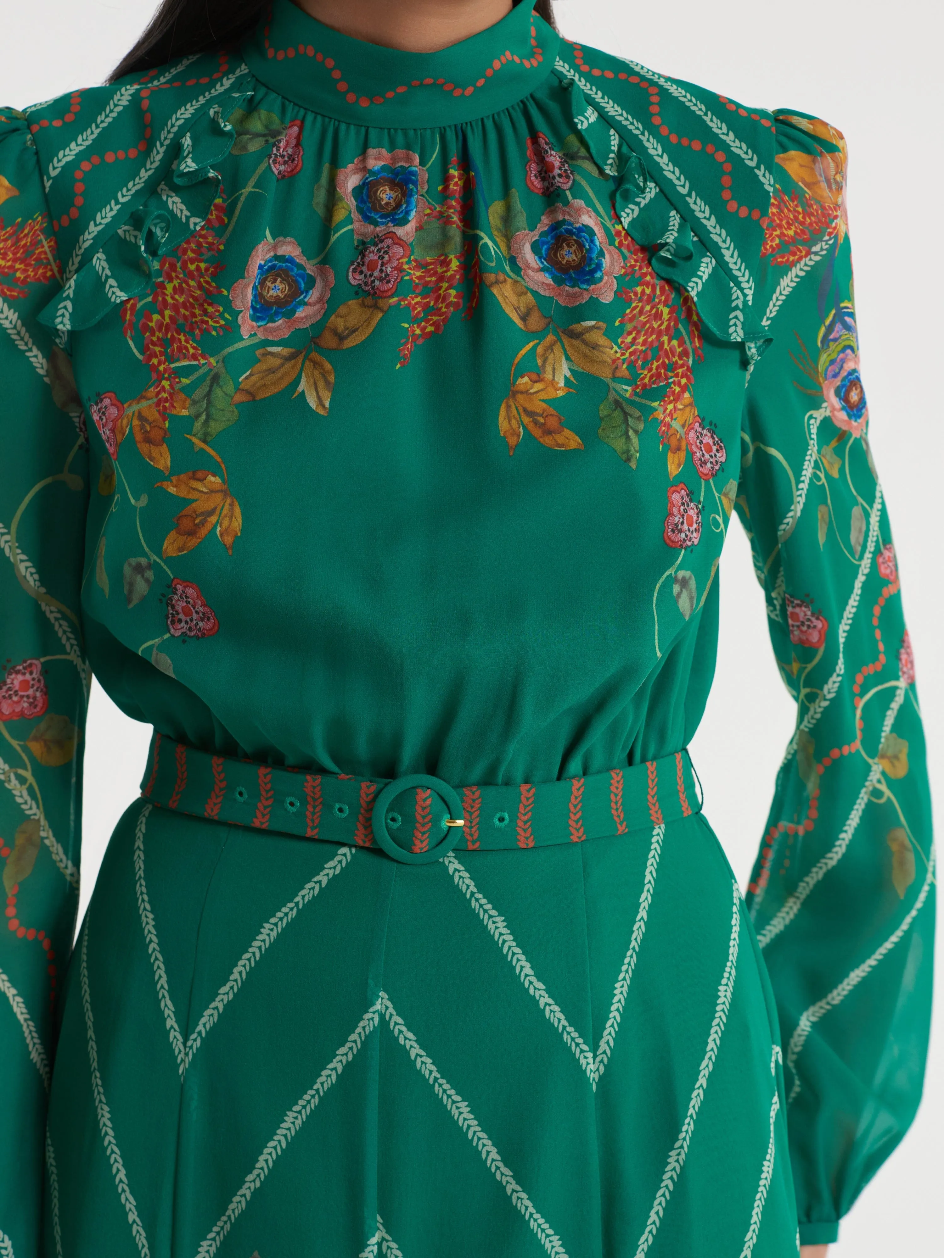 Jacqui B Dress in Emerald Barley