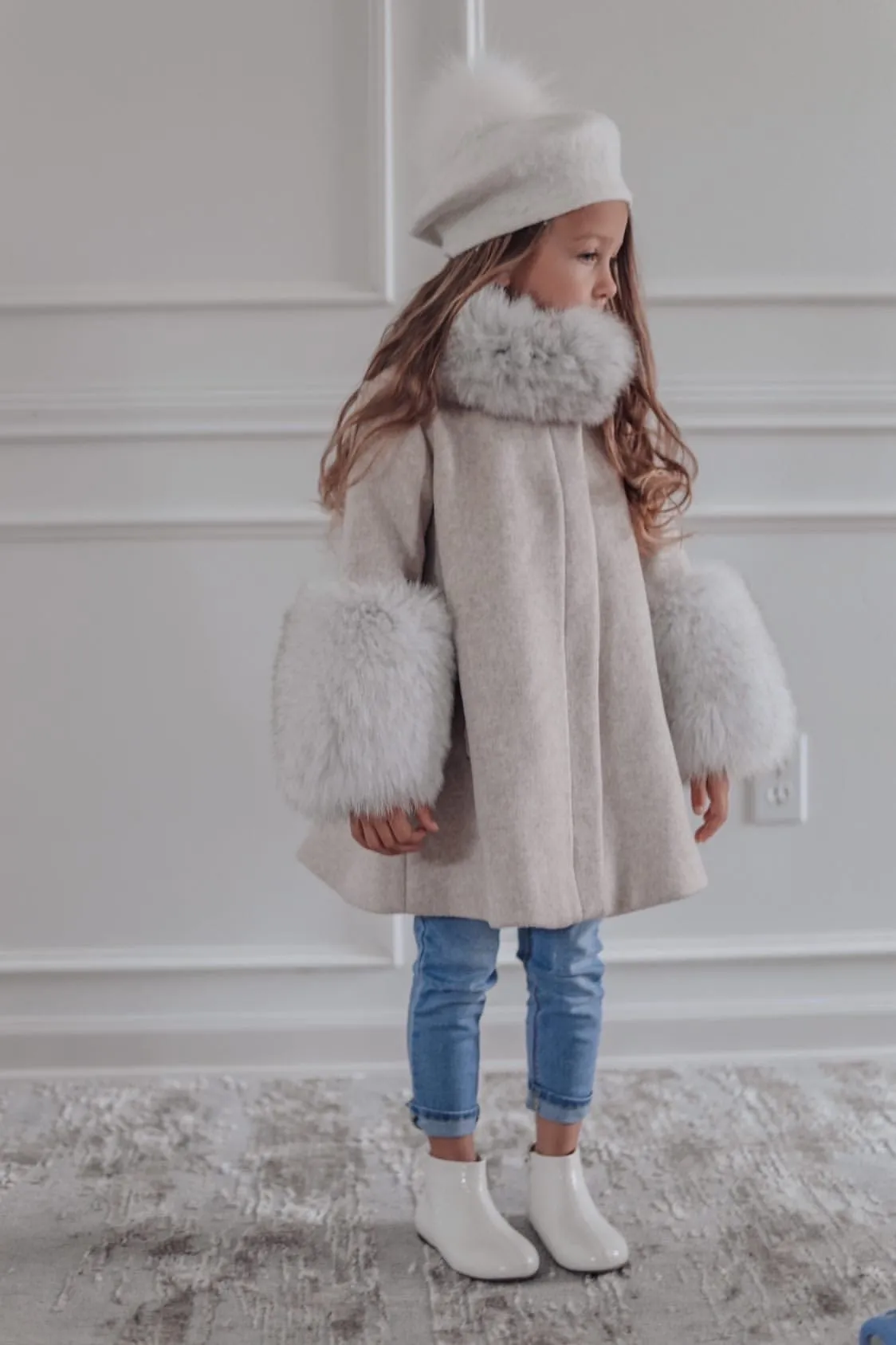 Karenina Grey Fur Wool Coat