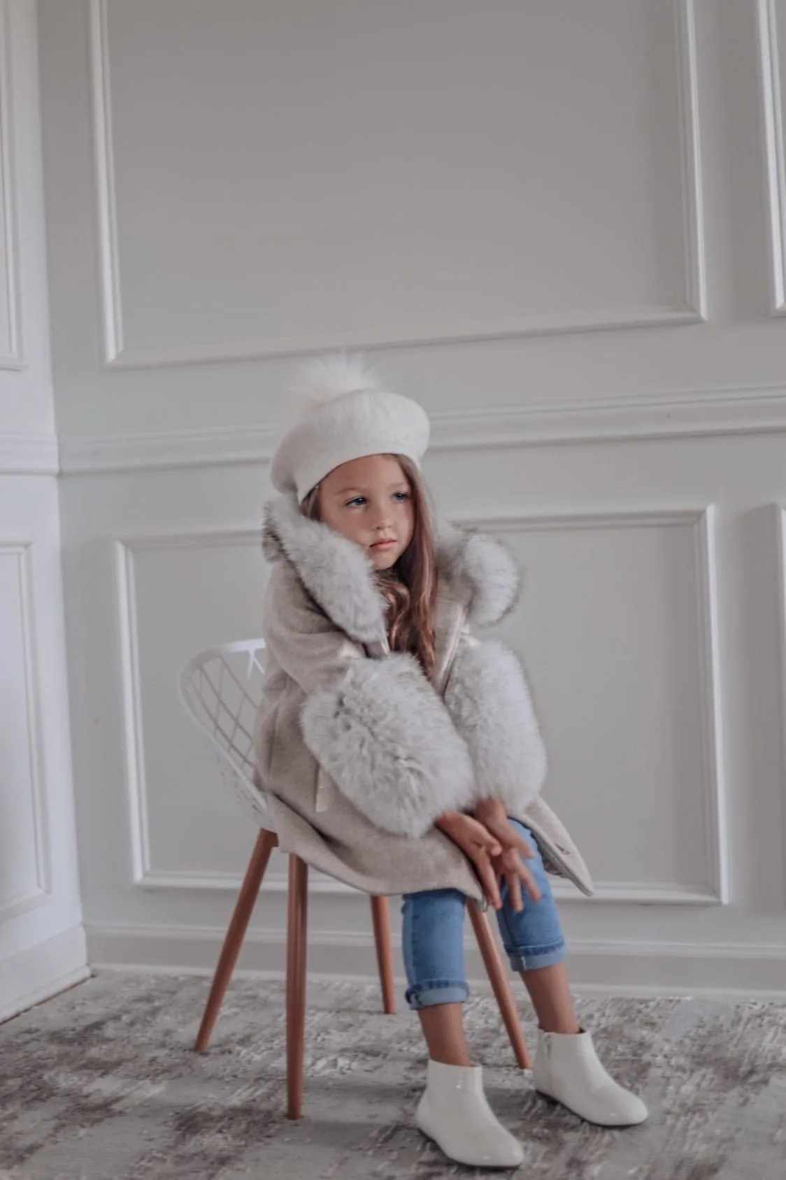 Karenina Grey Fur Wool Coat