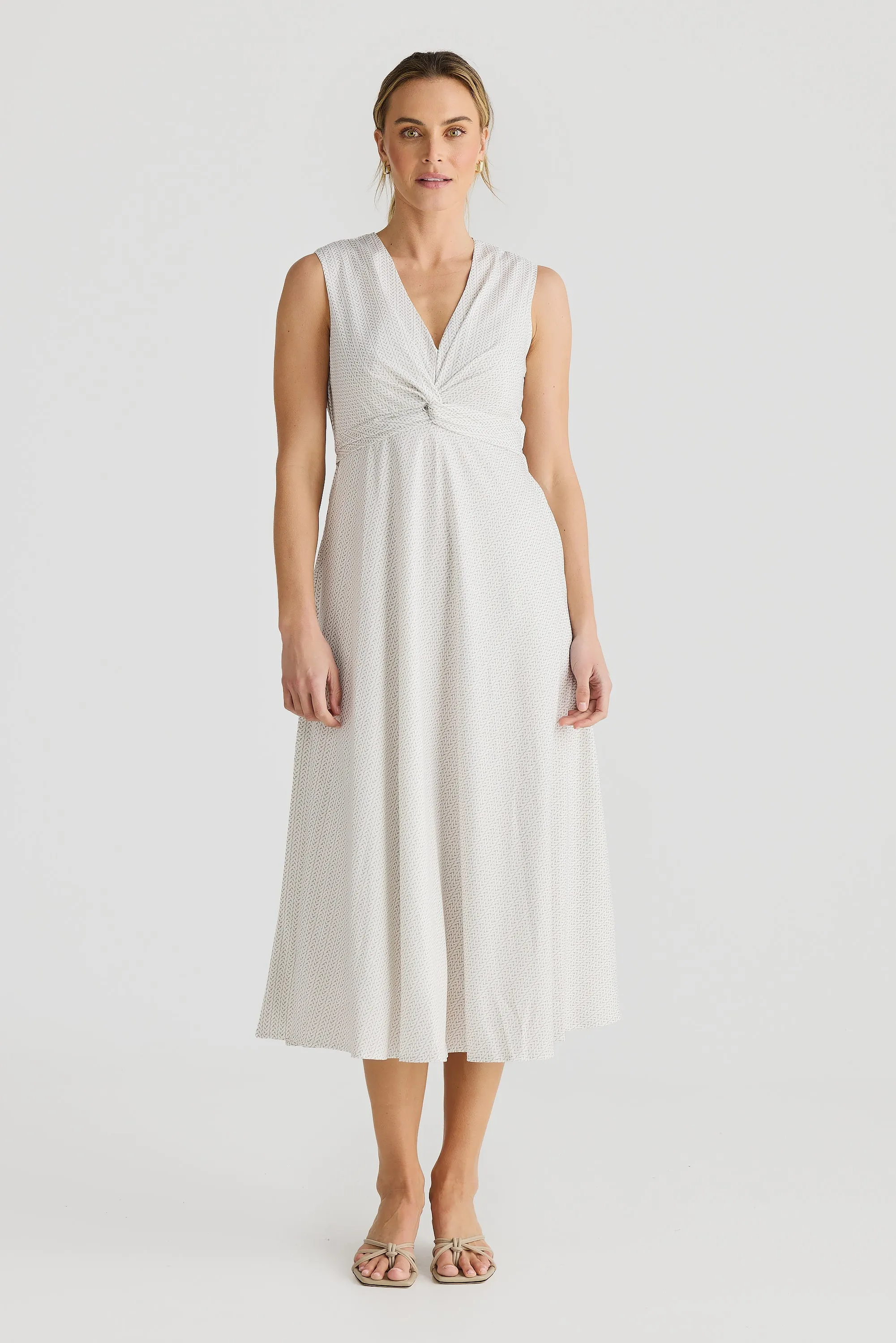 Knot Midi Dress - White Geo Weave