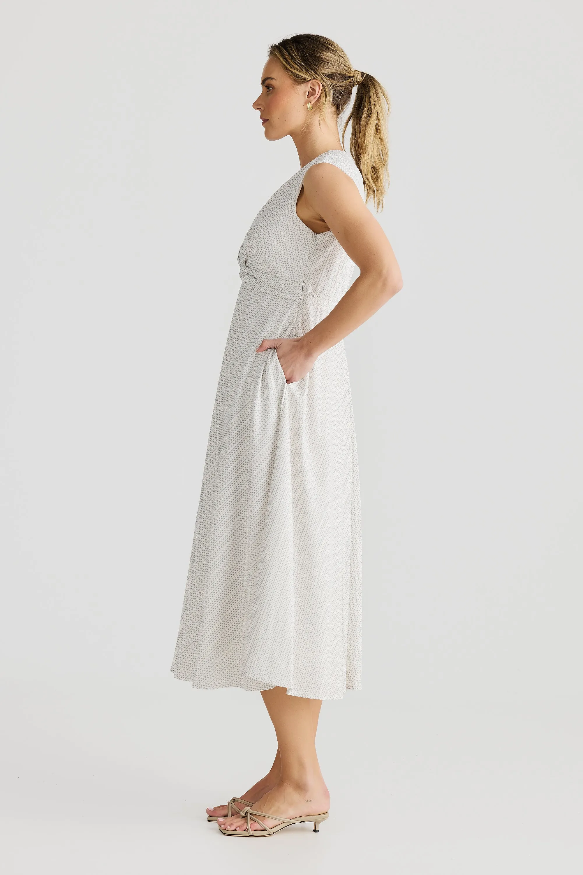 Knot Midi Dress - White Geo Weave