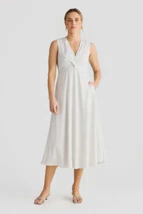 Knot Midi Dress - White Geo Weave