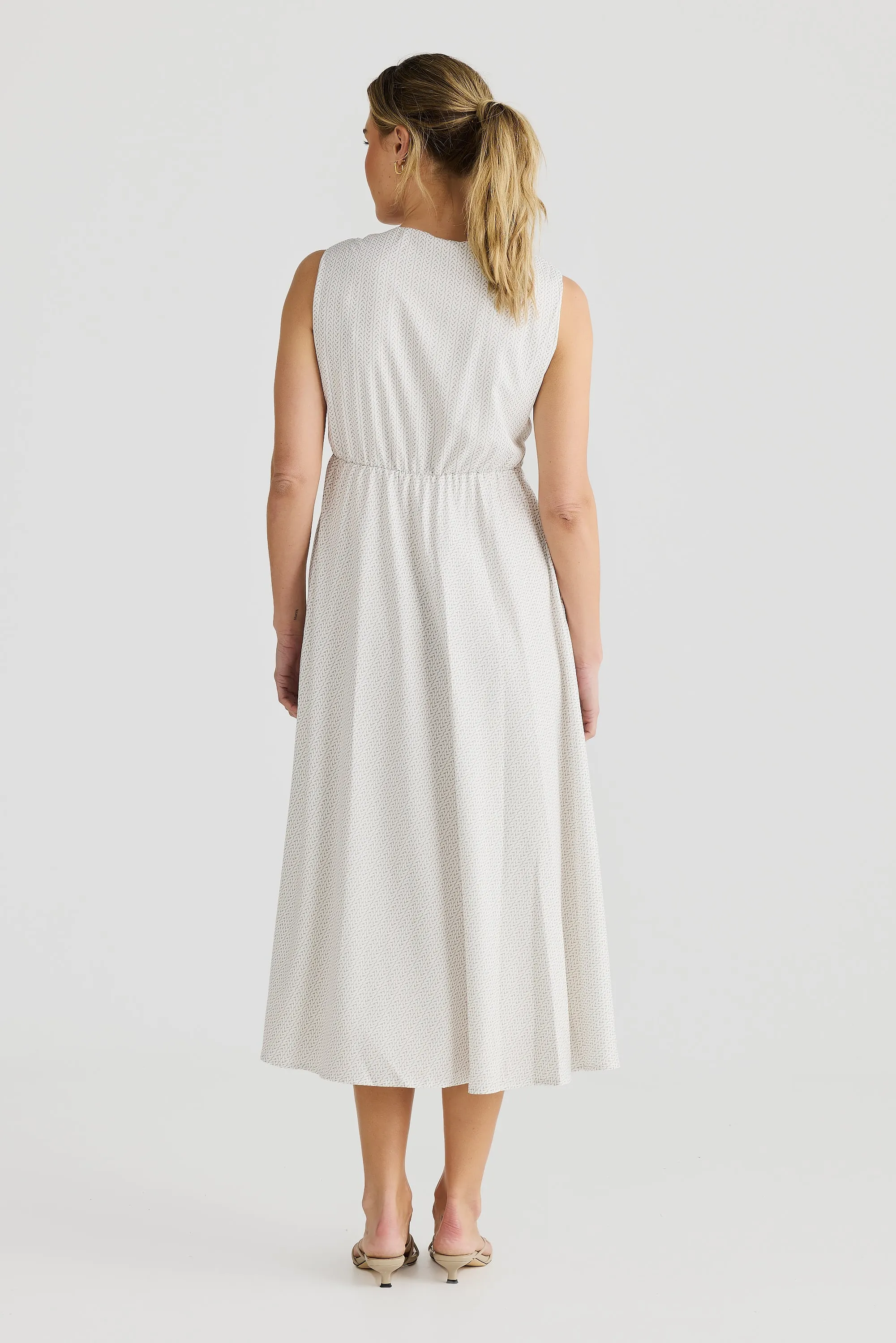 Knot Midi Dress - White Geo Weave