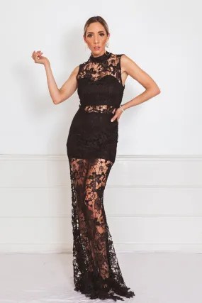 Lace Contrast Maxi Dress