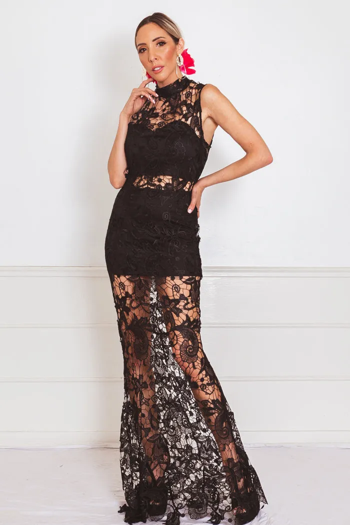 Lace Contrast Maxi Dress