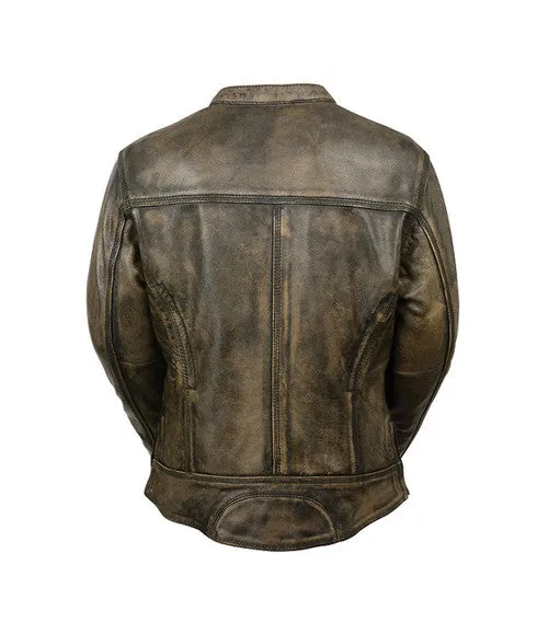 Ladies Distressed Brown Motorcycle Jacket 2550