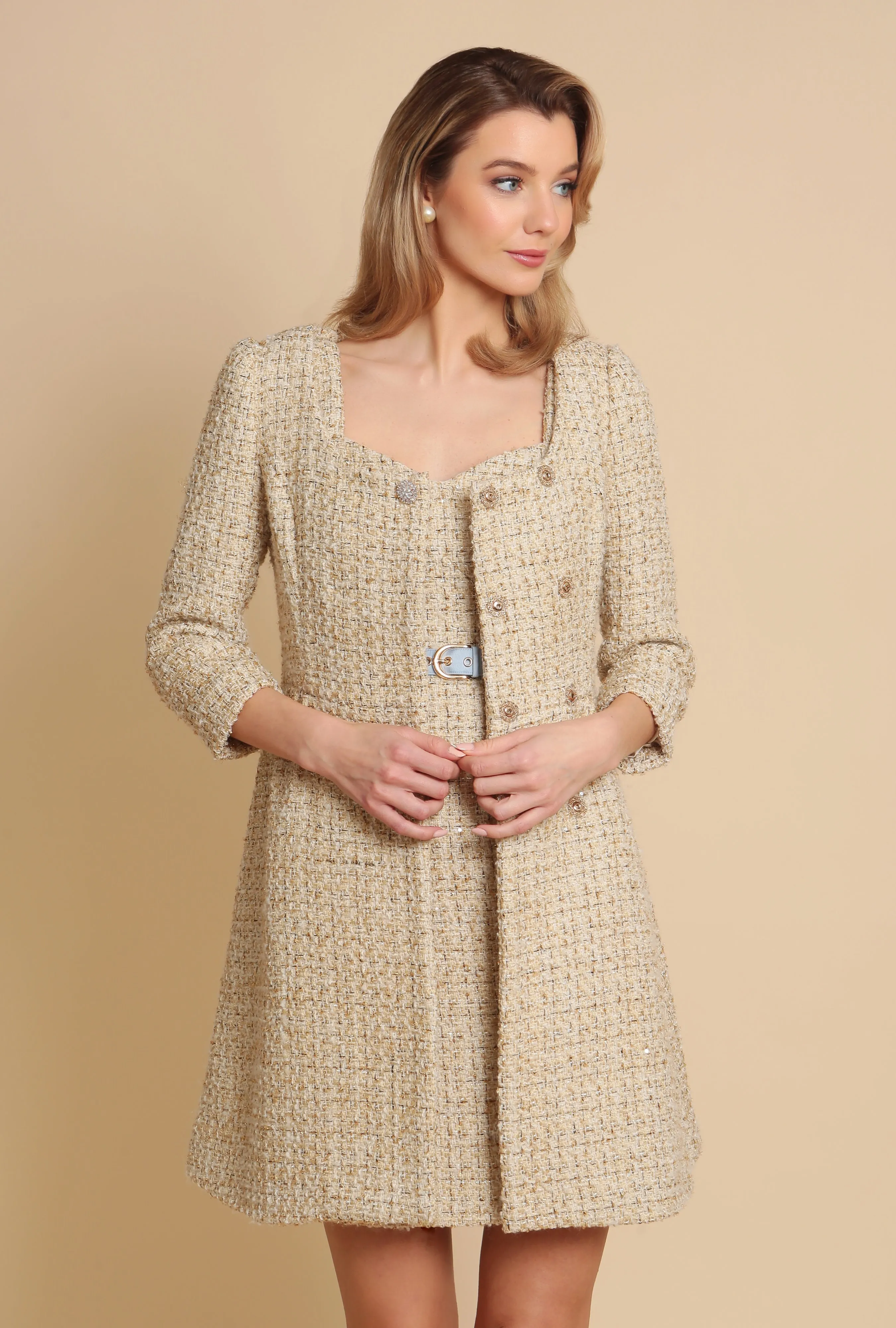 Last Chance 'Casablanca' Wool Tweed Dress Coat in Oro