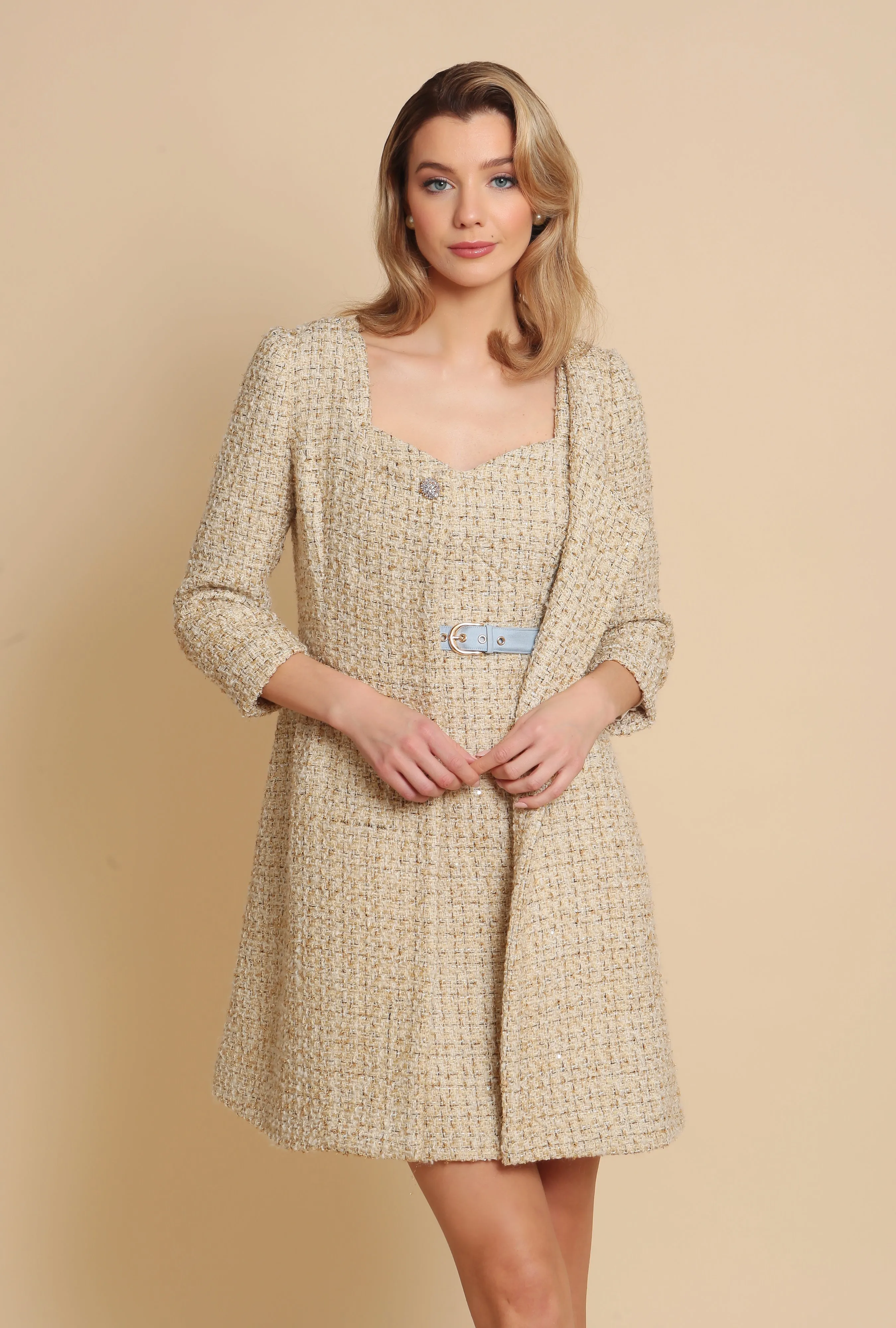 Last Chance 'Casablanca' Wool Tweed Dress Coat in Oro