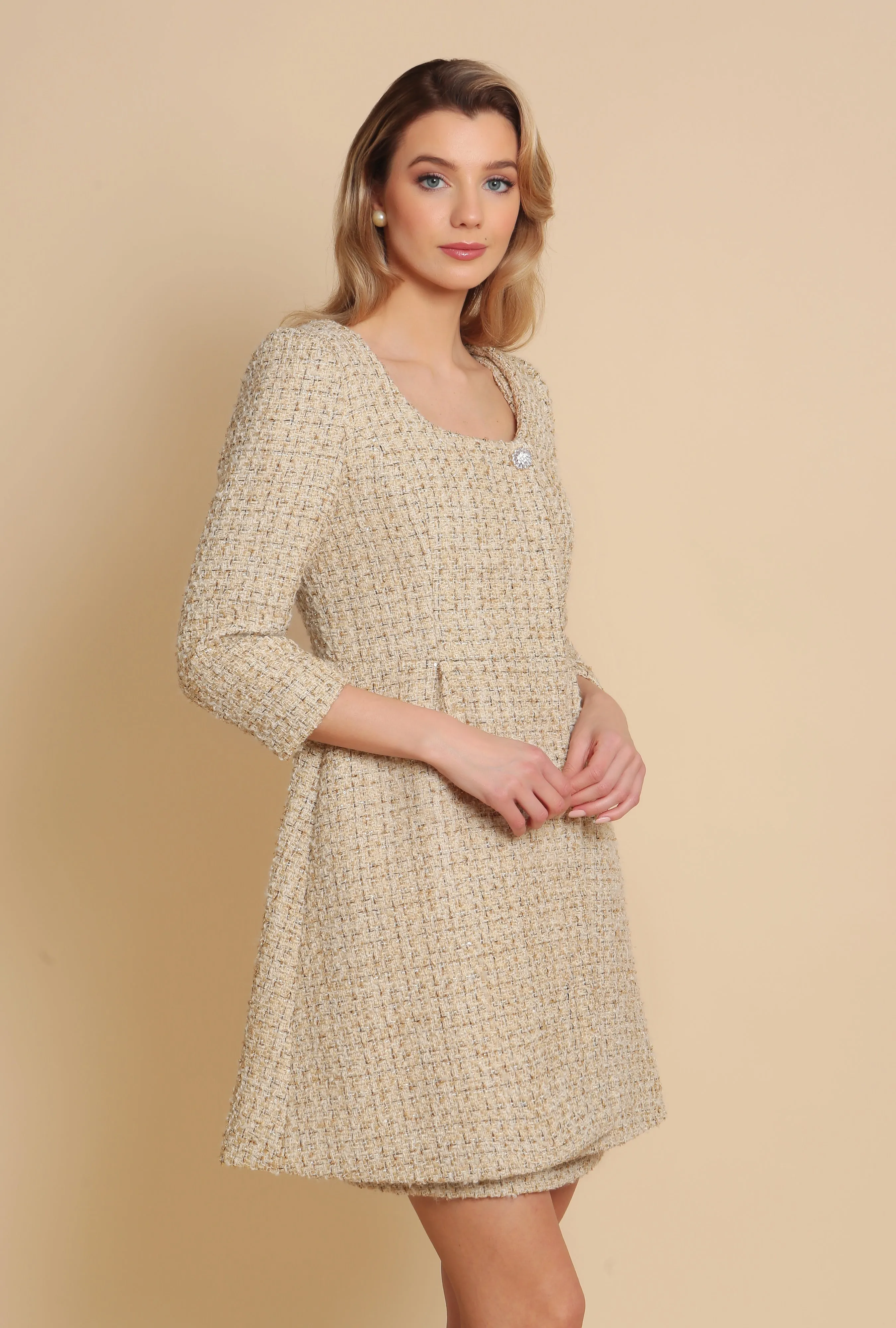 Last Chance 'Casablanca' Wool Tweed Dress Coat in Oro