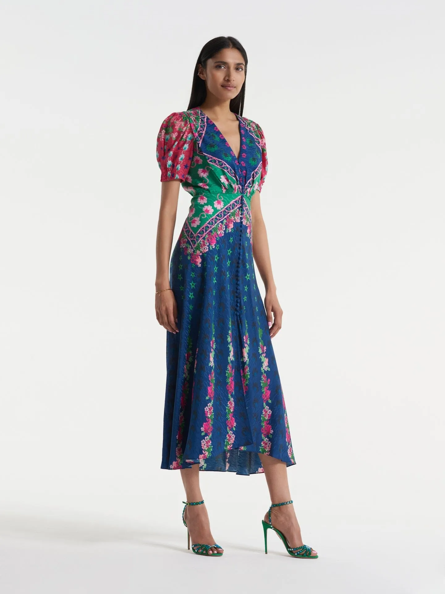 Lea Long Dress in Navy Lupins print