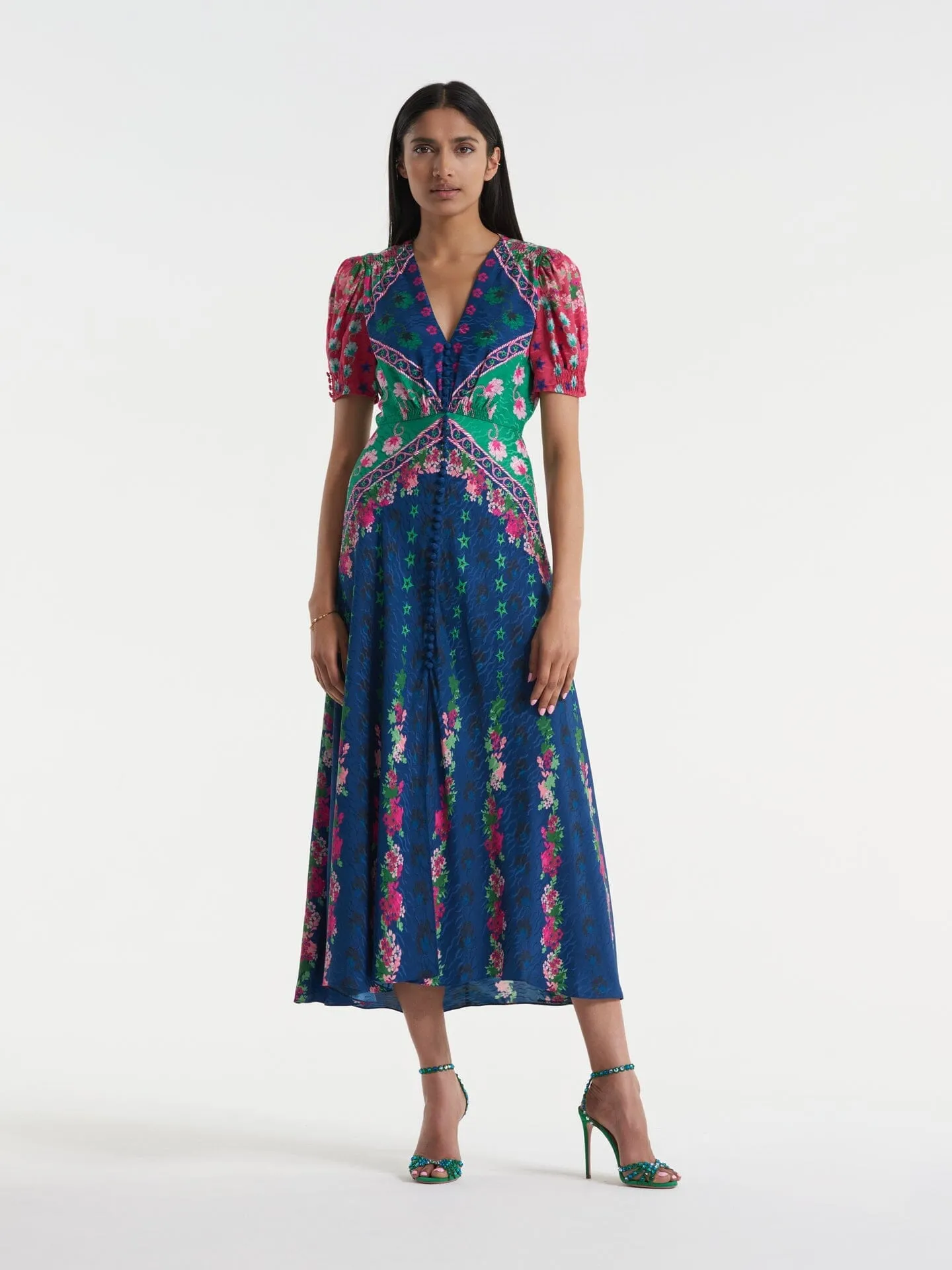 Lea Long Dress in Navy Lupins print