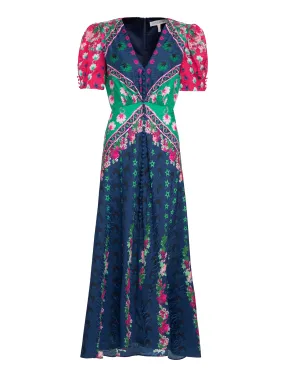 Lea Long Dress in Navy Lupins print