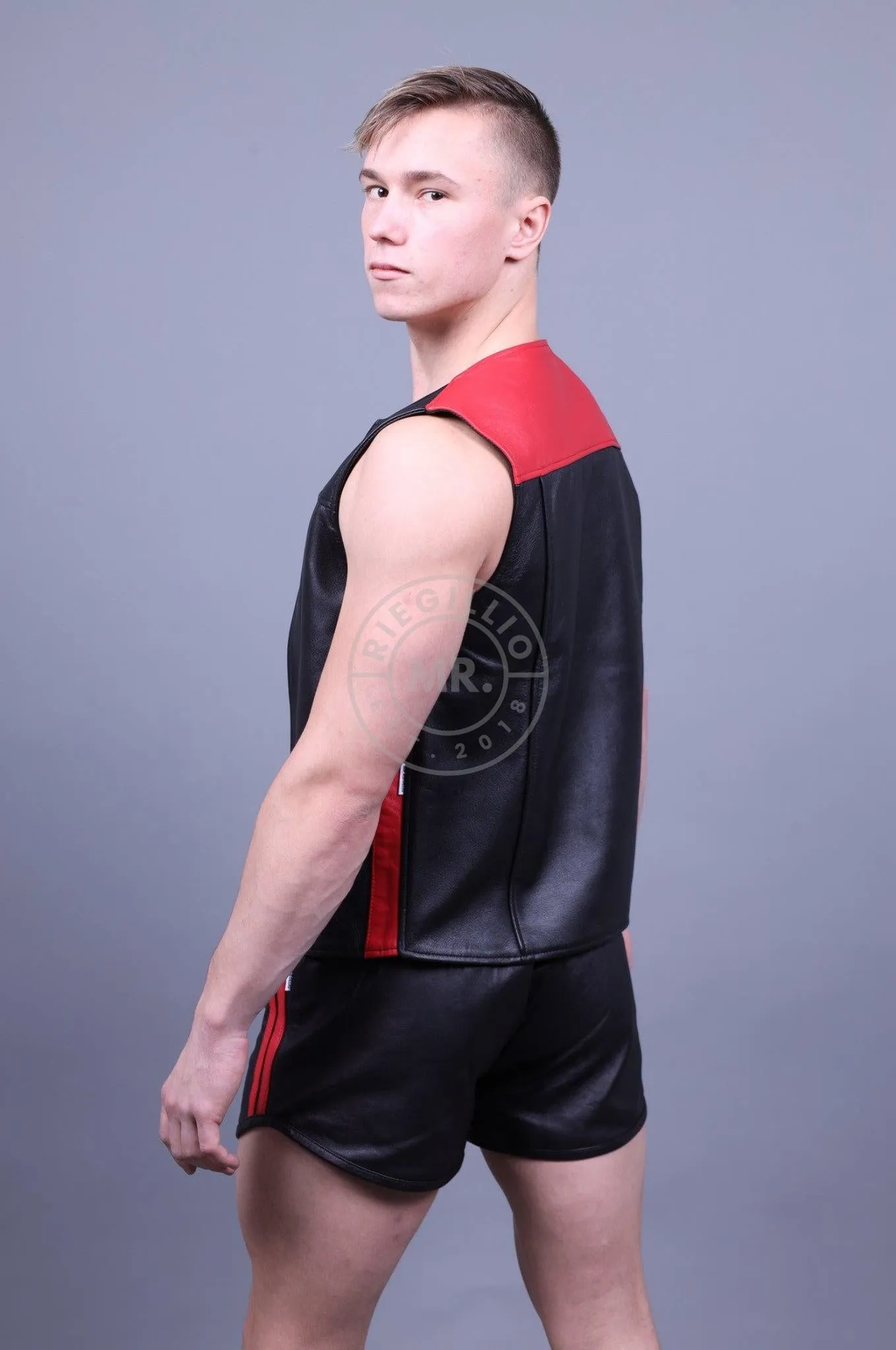 Leather Zipper Vest - Red Panels