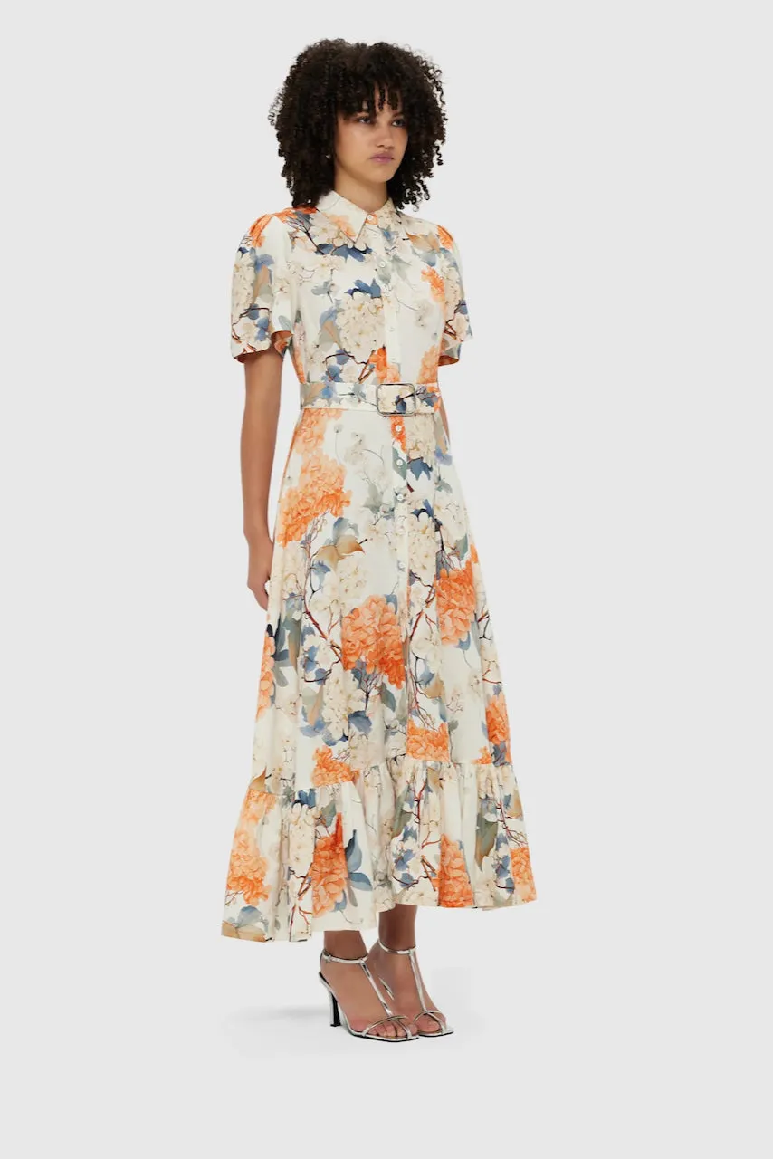 Leo Lin Becca Short Sleeve Midi Dress - Hydrangea Print in Vanilla