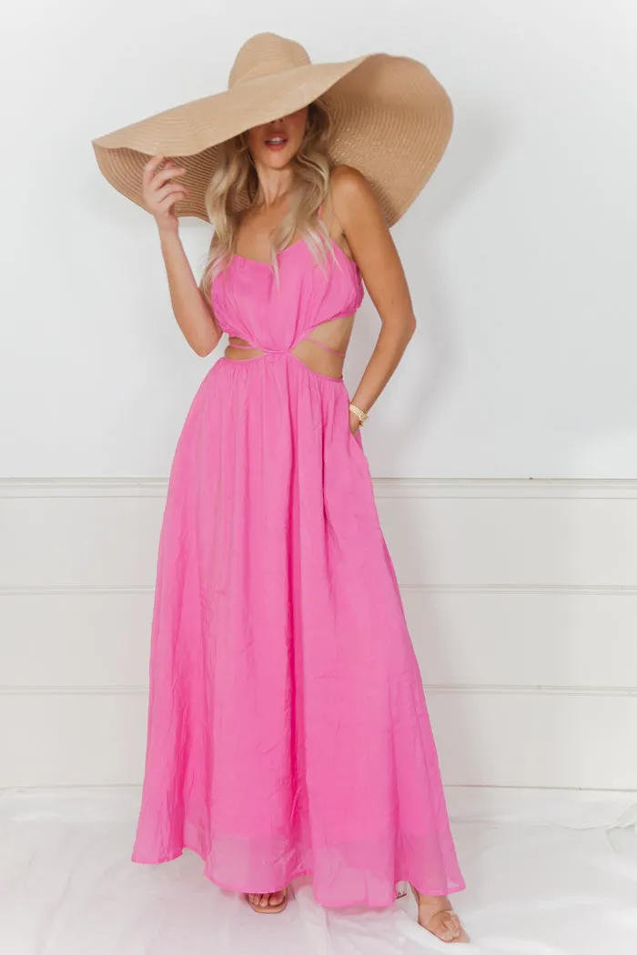 Linen Cut-Out Maxi Dress - Pink