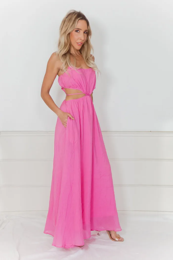 Linen Cut-Out Maxi Dress - Pink